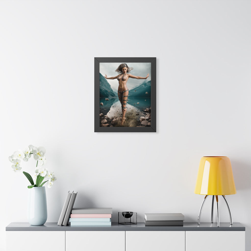 Framed Poster — Ethereal Goddess Sorceress Lake Art Print -No AI- Human created illustration art