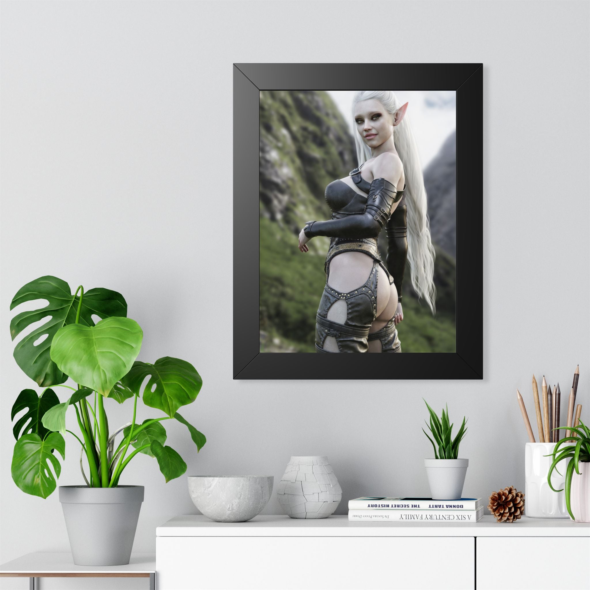 Elf Warrior Poster — Framed Fantasy Vertical Art Print- No AI - Human created illustration art.