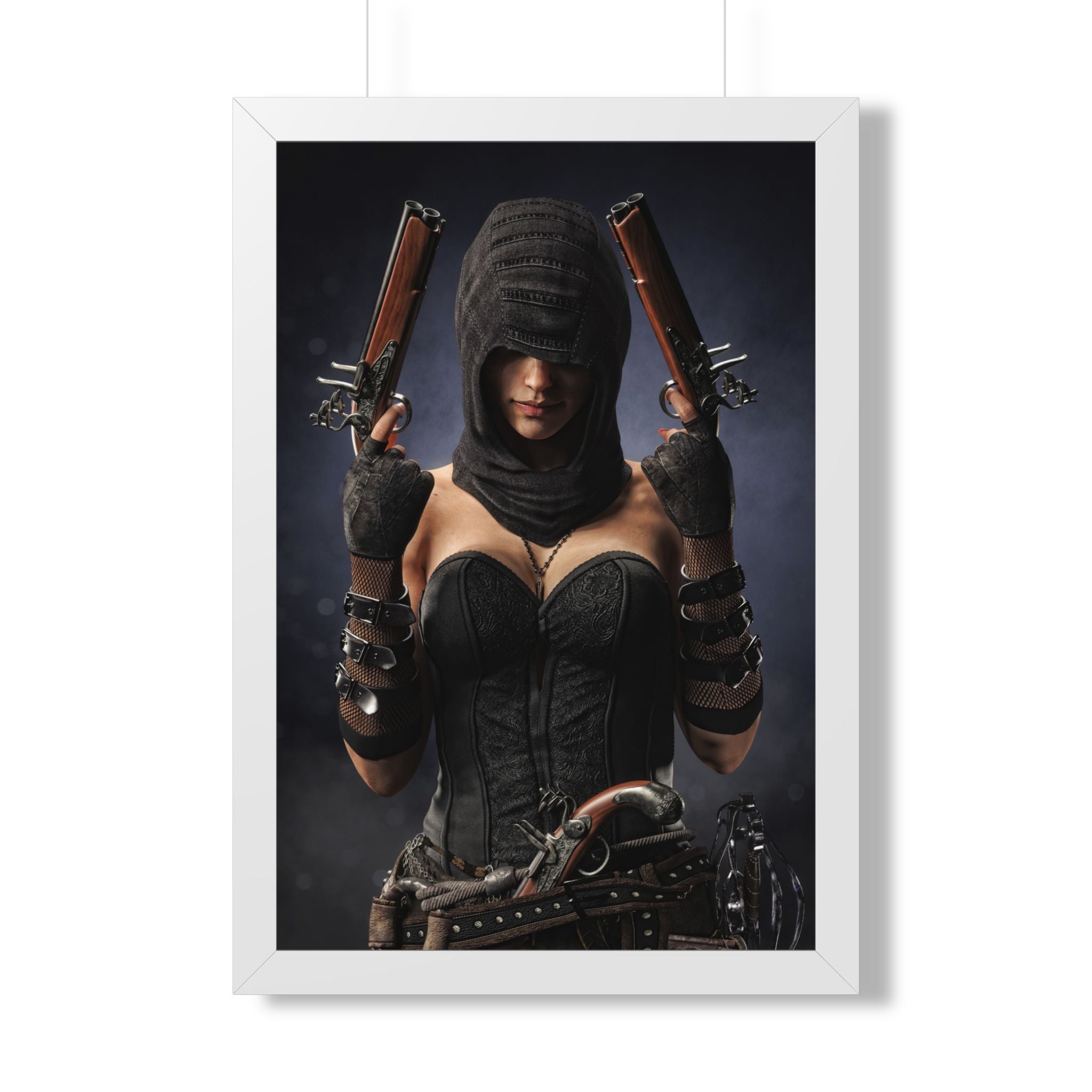Póster enmarcado — Lámina artística "Pirata Asesino Pícaro Oscuro" (Vertical) - Sin IA - Ilustración creada por humanos