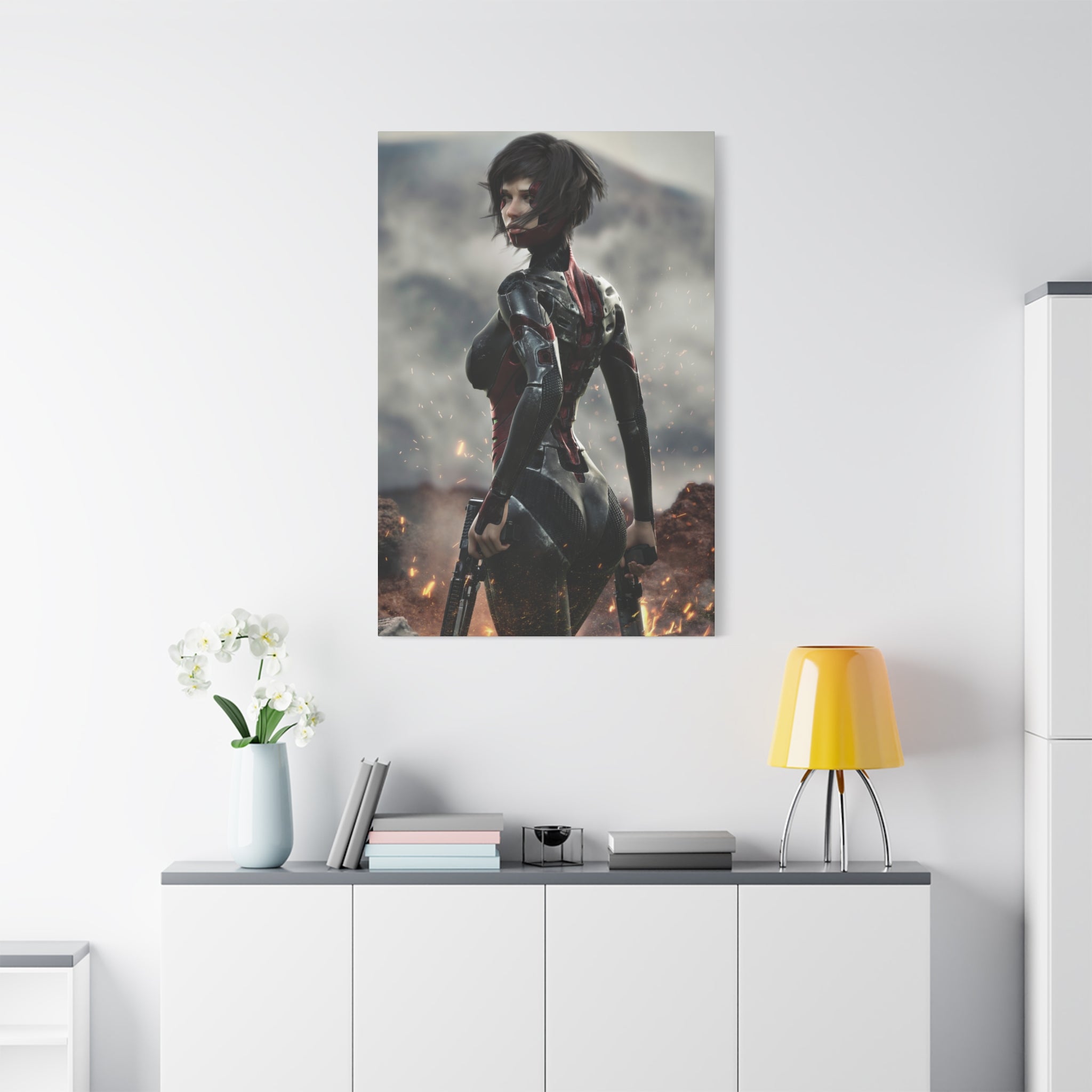 Sci‑Fi Warrior Matte Canvas Print — Futuristic Female Soldier Wall Art- No AI - Human created illustration art