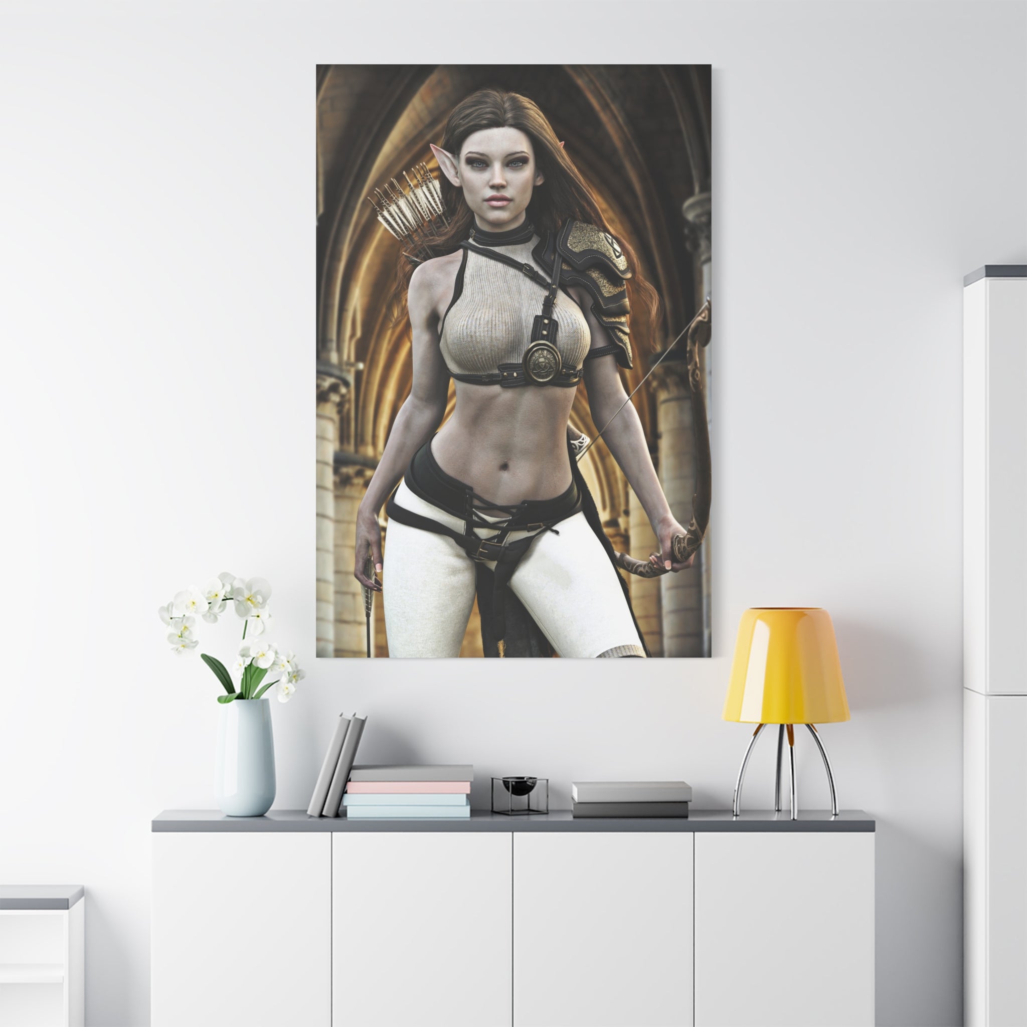Fantasy Elven Archer Canvas Print – Warrior Elf Wall Art- No AI- Human created illustraion art