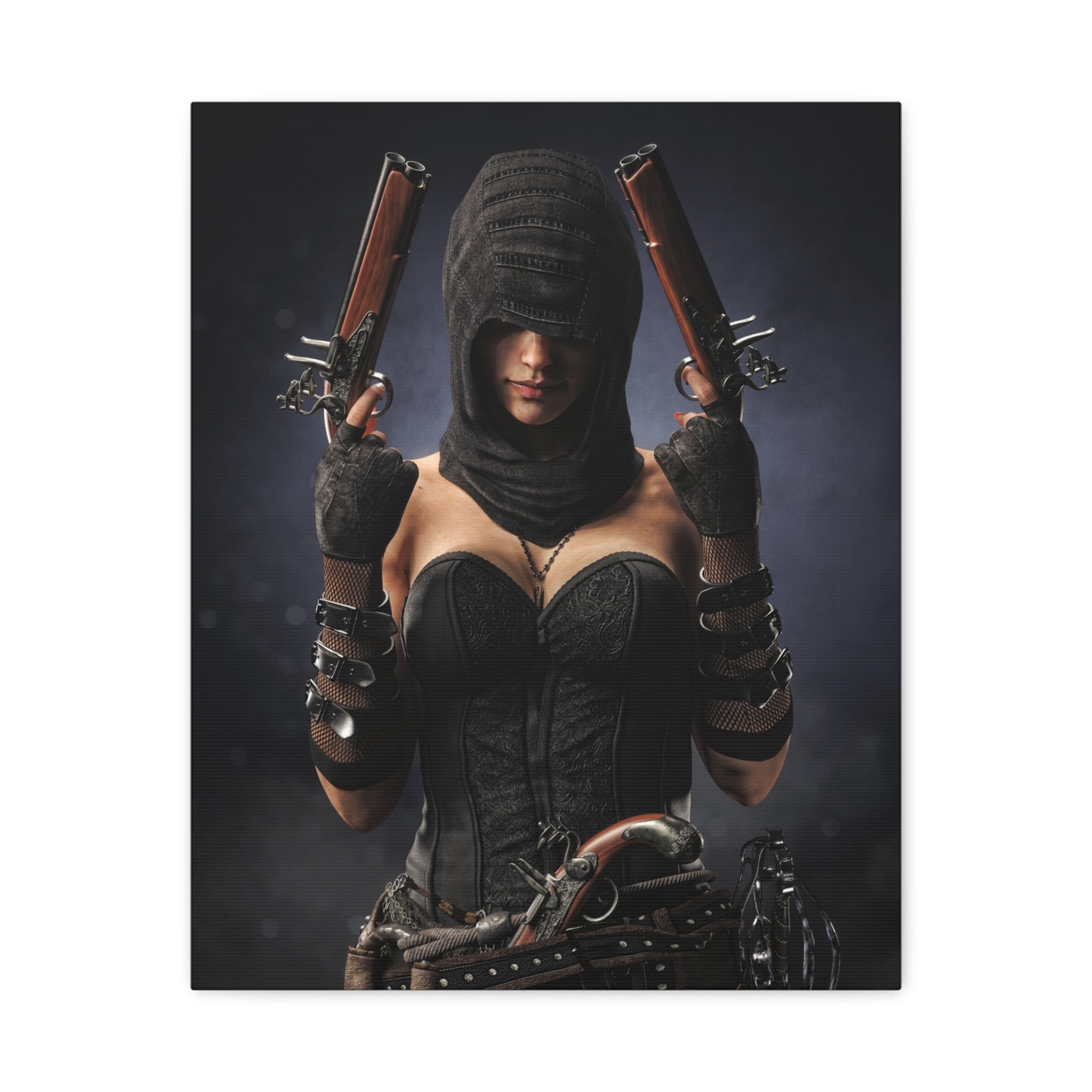 Lienzo mate "Pirate Assassin" — Arte mural femenino encapuchado - No IA - Ilustración artística creada por humanos