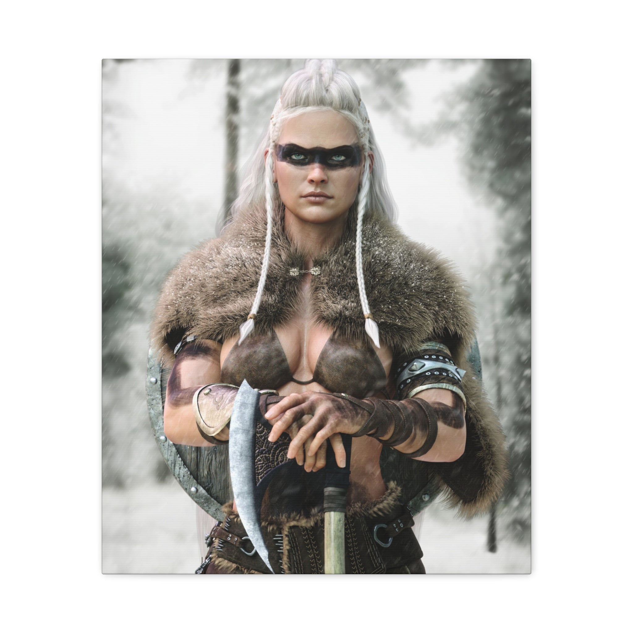 Lienzo Impresión Viking Shieldmaiden — Arte de Pared Estirado Mate - No IA - Ilustración de arte creada por humanos