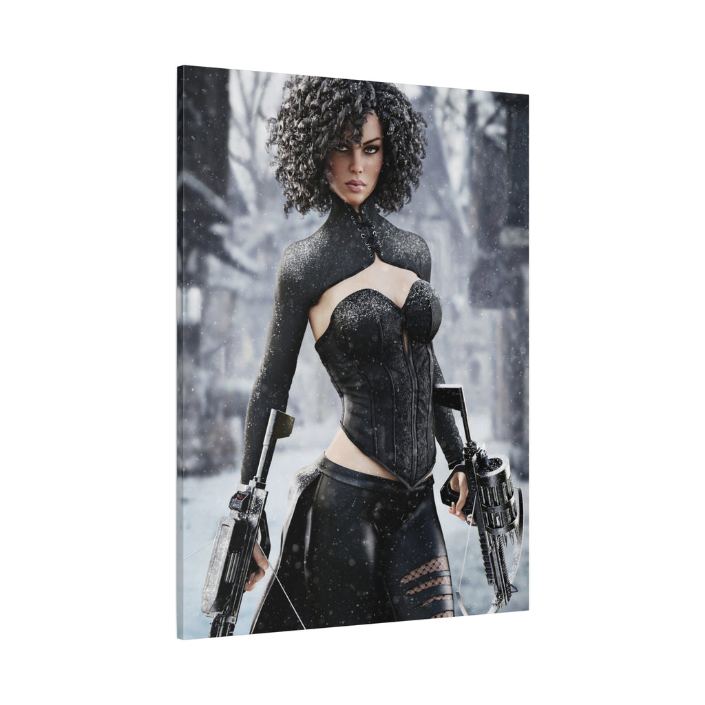 Matte Stretched Canvas - Dark Female huntress Warrior Art - No AI - Human generated illustration art