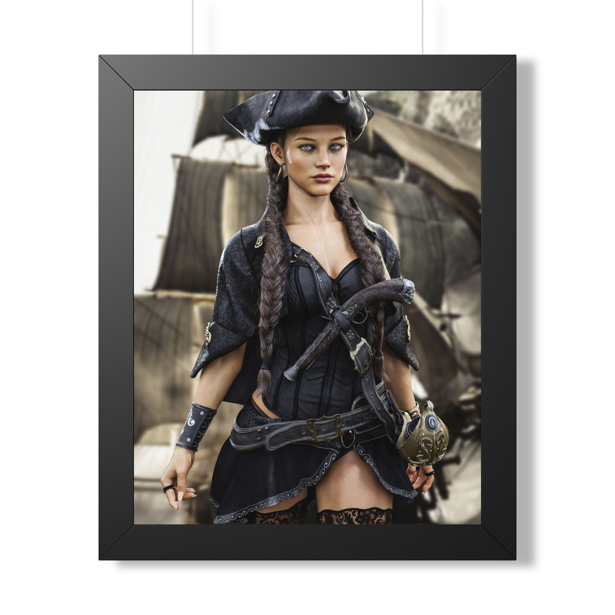 Póster Enmarcado Retrato Capitán Pirata — Arte de Pared Pirata Sexy - Sin IA - Arte ilustrativo creado por humanos
