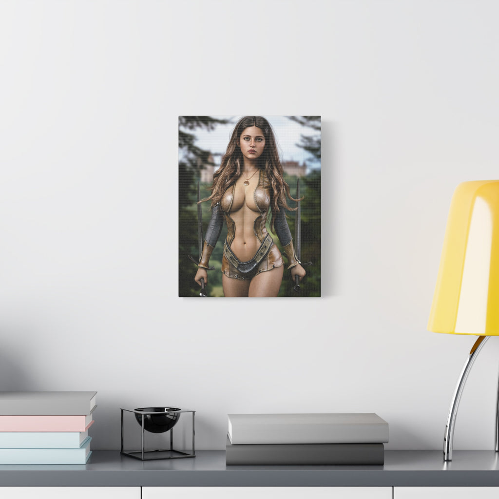 Fantasy Warrior Woman Matte Canvas Print — Stretched Gallery-Wrap Wall Art- No AI - Human created illustration art