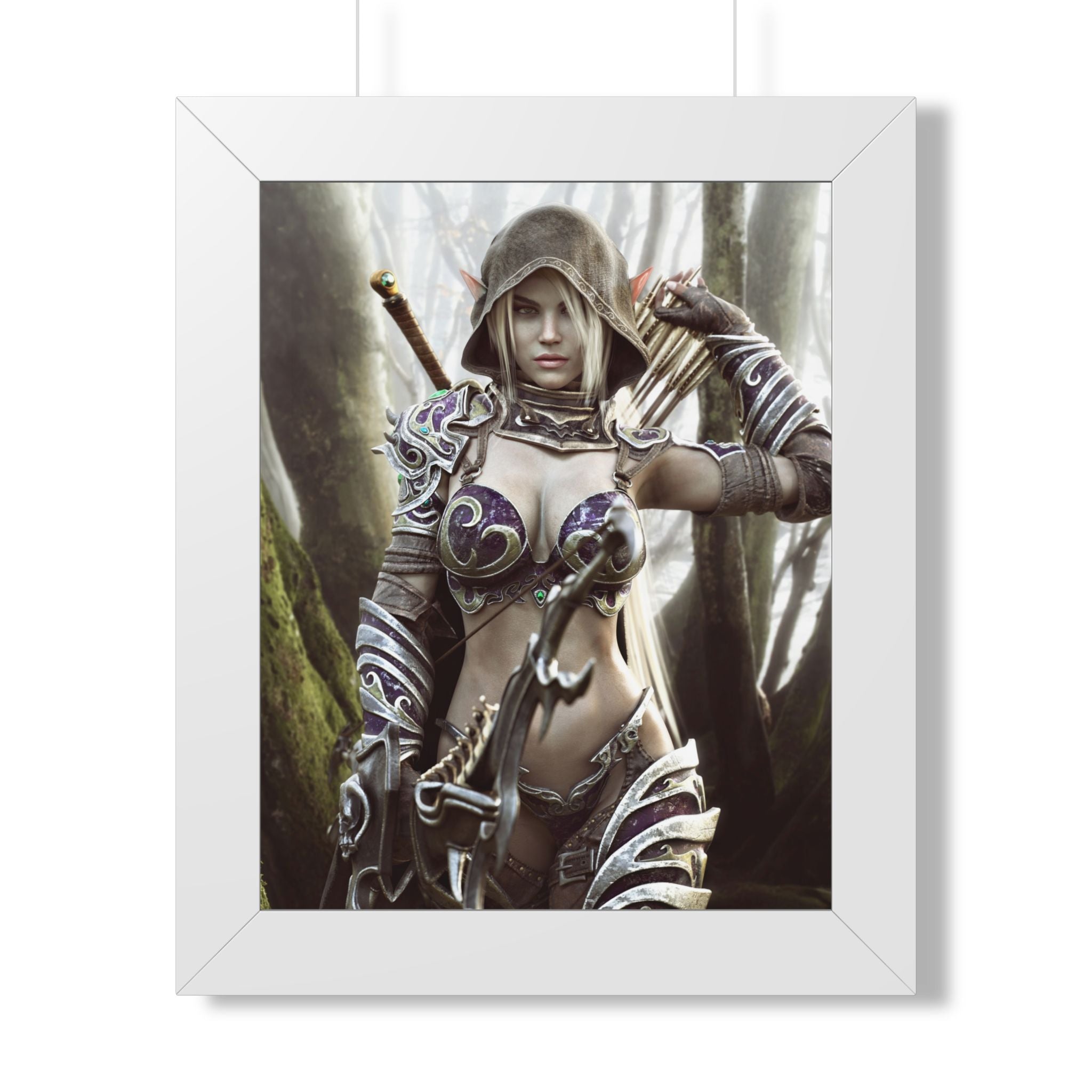 Fantasy Archer Framed Poster — Female Ranger Wall Art - No AI - Human created illustration