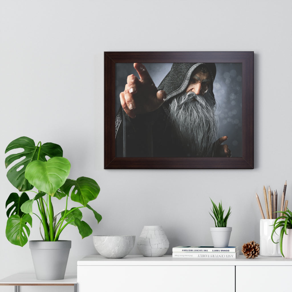 Framed Poster — Mystical Hooded Wizard Art Print - No AI - Human created illustration art