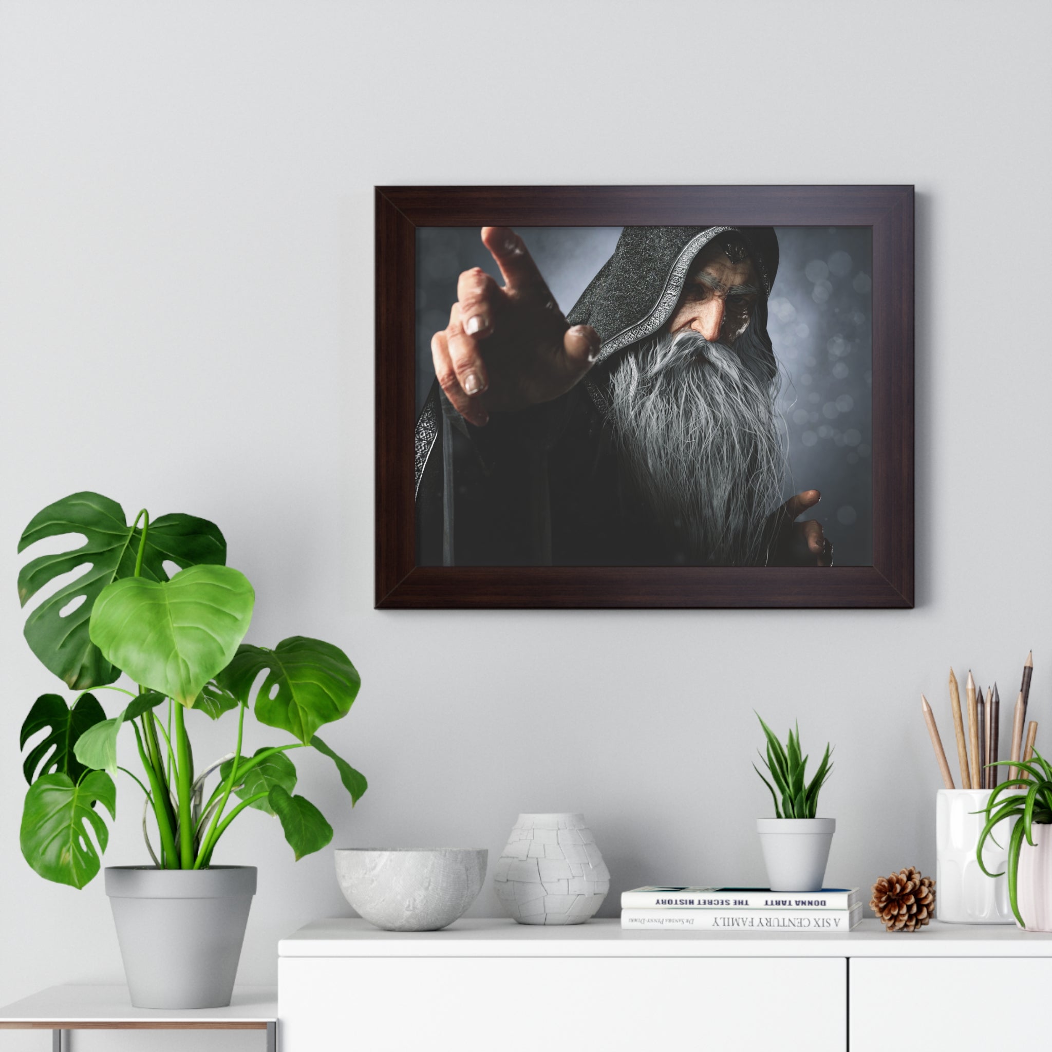 Framed Poster — Mystical Hooded Wizard Art Print - No AI - Human created illustration art