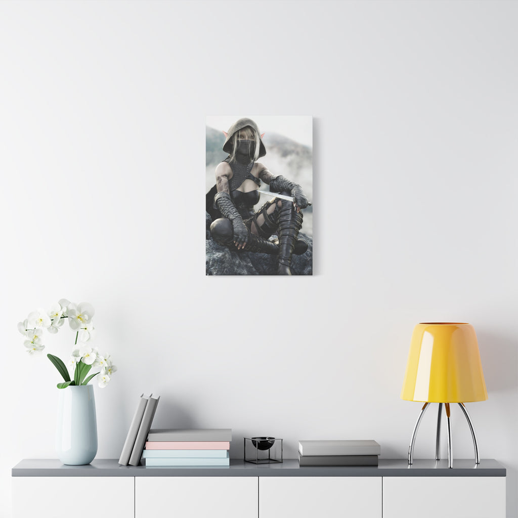 Rogue Elf Warrior Matte Canvas Print — Fantasy Assassin Wall Art- No AI - Human created illustration art