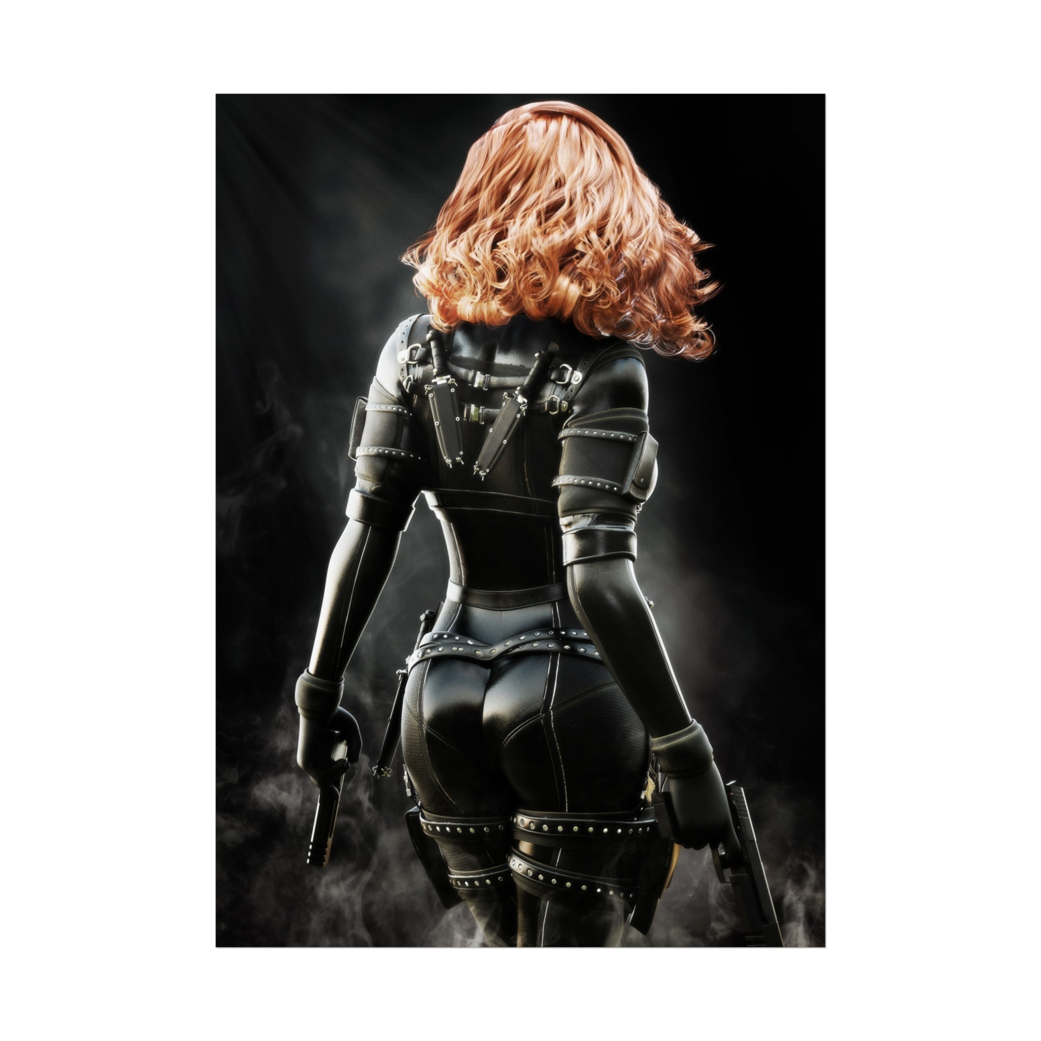 Póster de arte inspirado en Black Widow — Arte de pared de asesina de cuero Femme Fatale - Sin IA - Ilustración creada por humanos