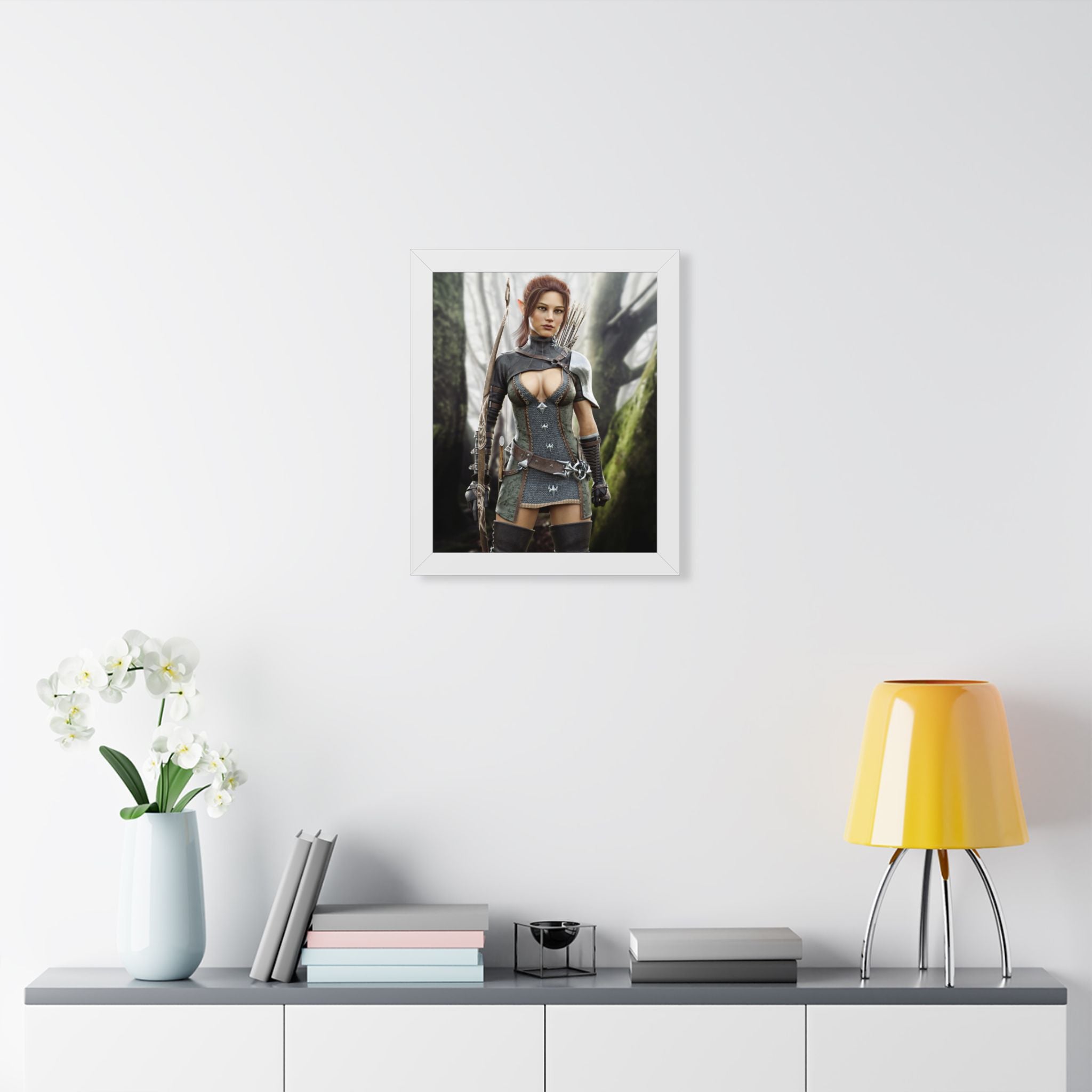 Fantasy Wood Elf Archer Framed Poster — Female Ranger Wall Art - No AI human created illustration art