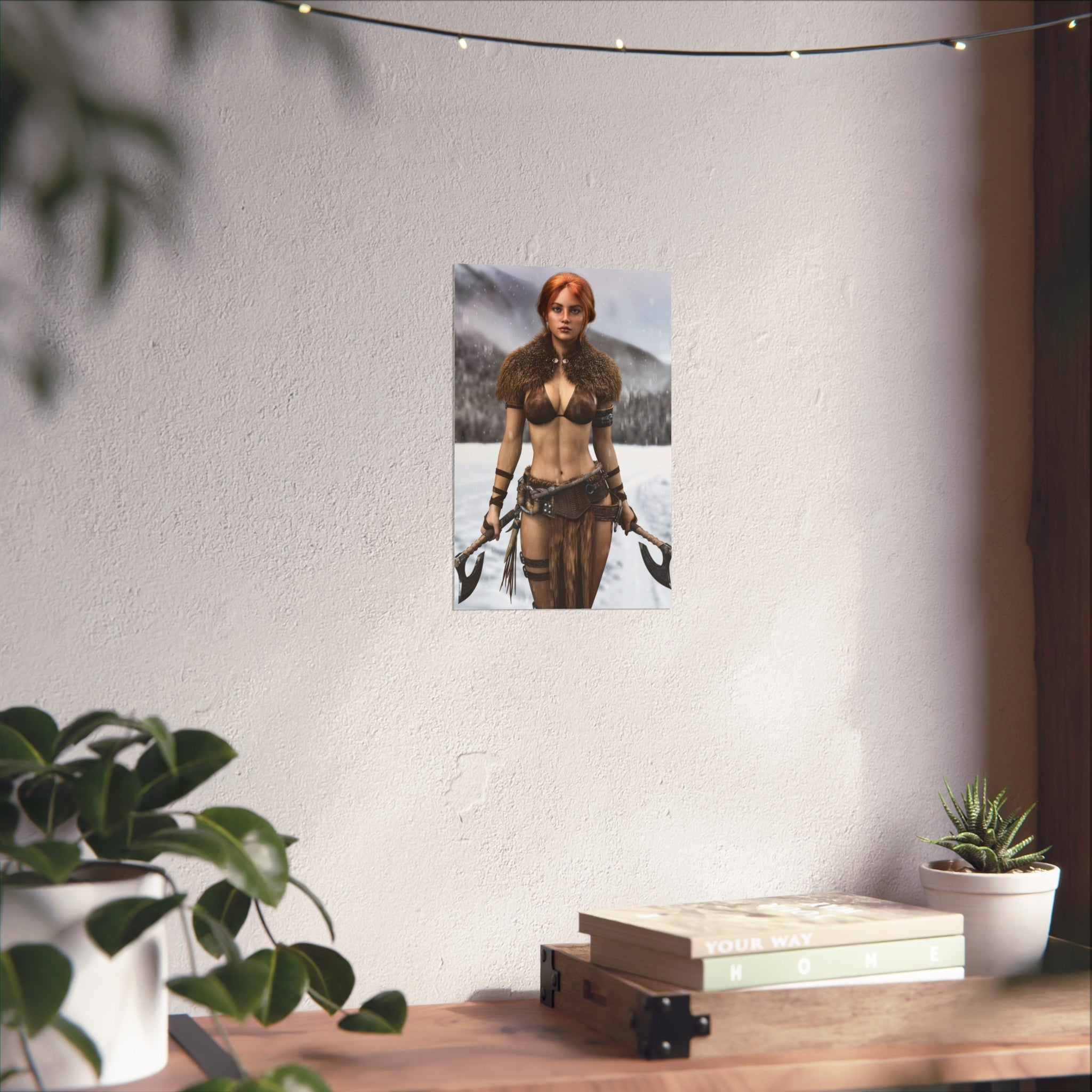 Viking Warrior Woman Fine Art Poster — Red-Haired Norse Axe Fighter Print