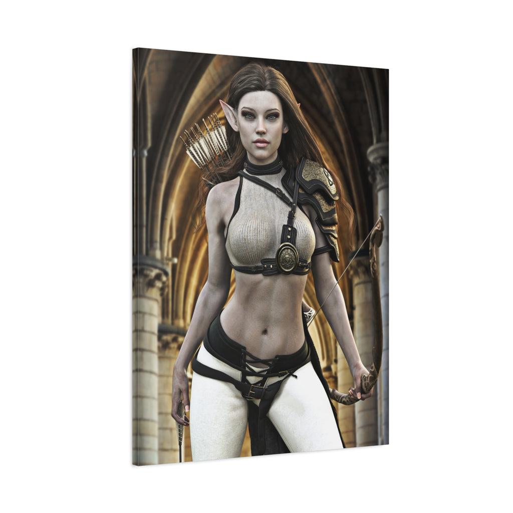 Fantasy Elven Archer Canvas Print – Warrior Elf Wall Art- No AI- Human created illustraion art