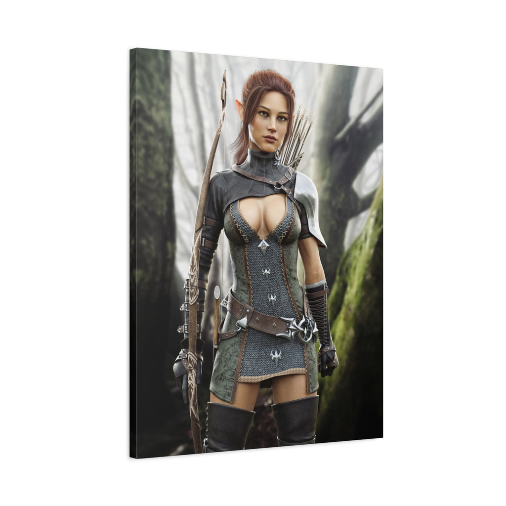 Fantasy Wood Elf Archer Warrior Canvas Print — Matte Stretched Wall Art - No Ai - human created illustration art