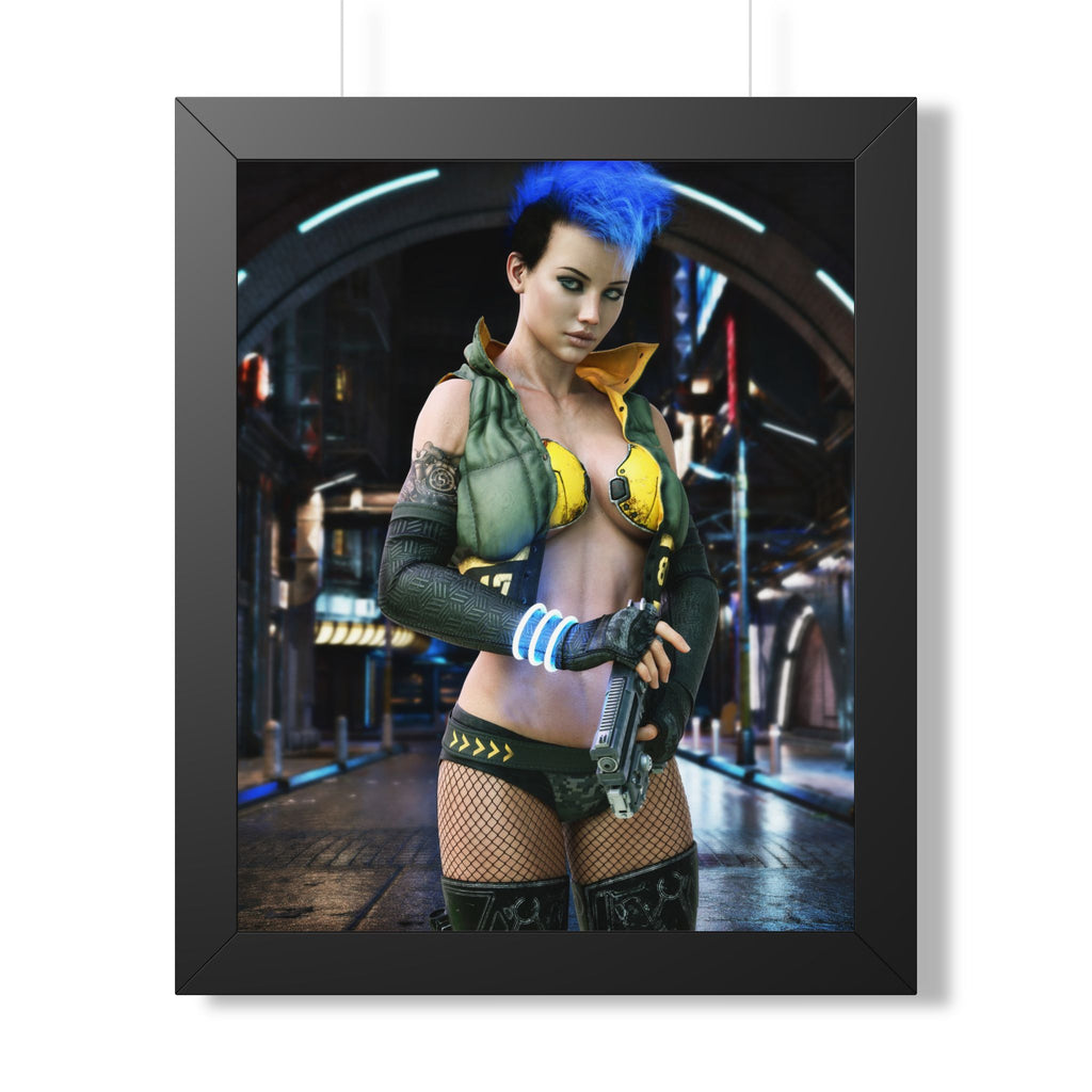 Cyberpunk Bounty Hunter Framed Poster — Futuristic Sci‑Fi Wall Art- No AI- Human created illustration art