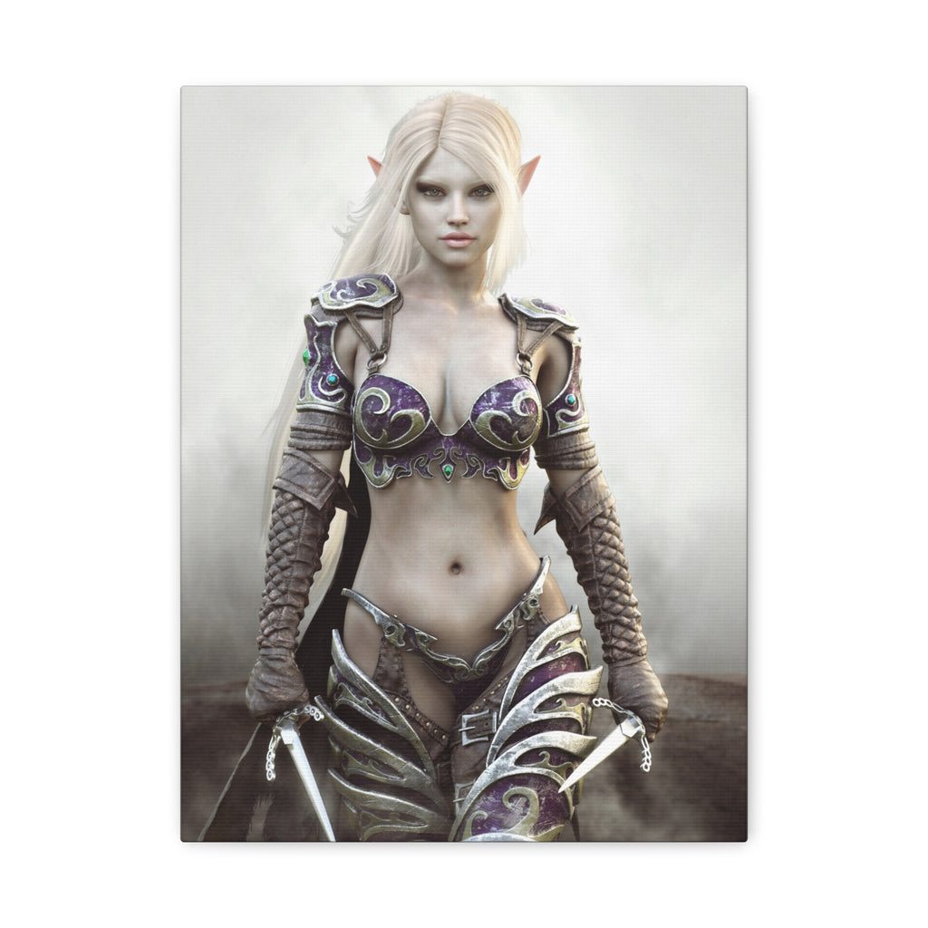 Dark Elf Warrior Fantasy Canvas Print — Matte Stretched Wall Art - No AI- Human created illustration art