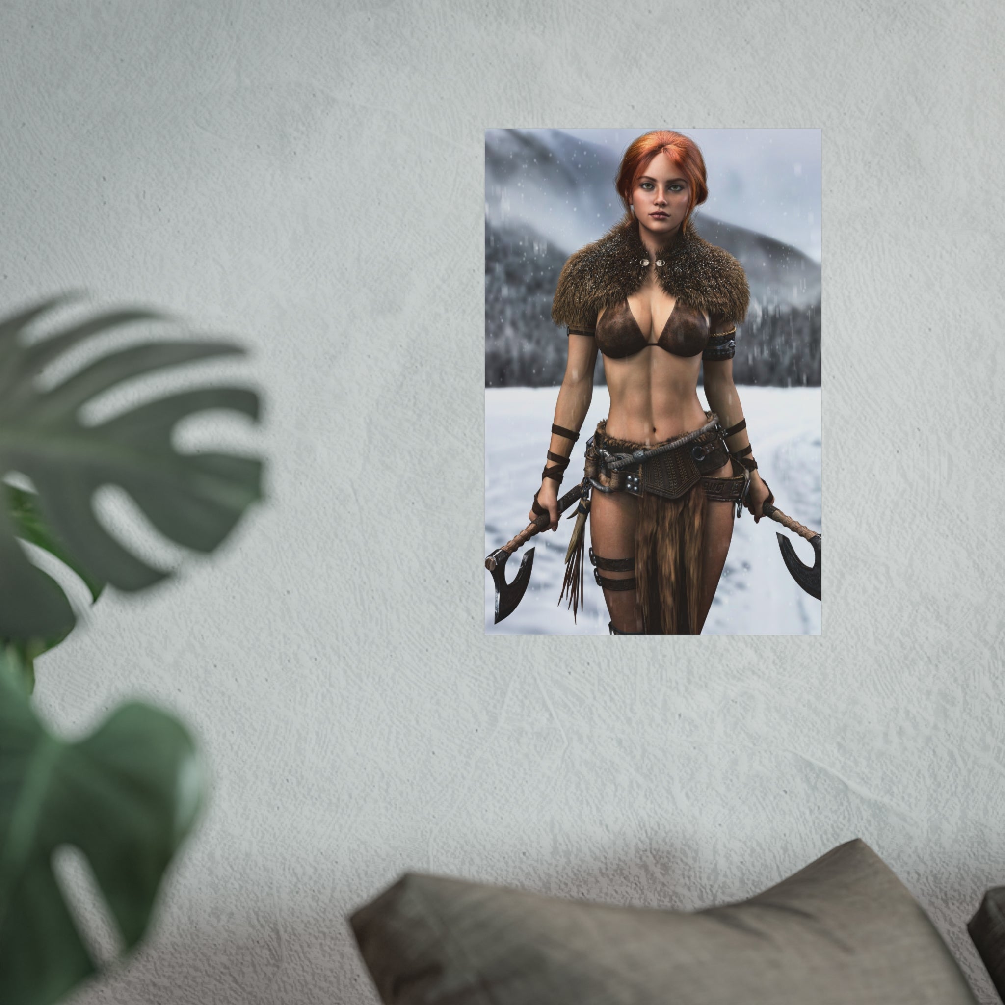 Viking Warrior Woman Fine Art Poster — Red-Haired Norse Axe Fighter Print