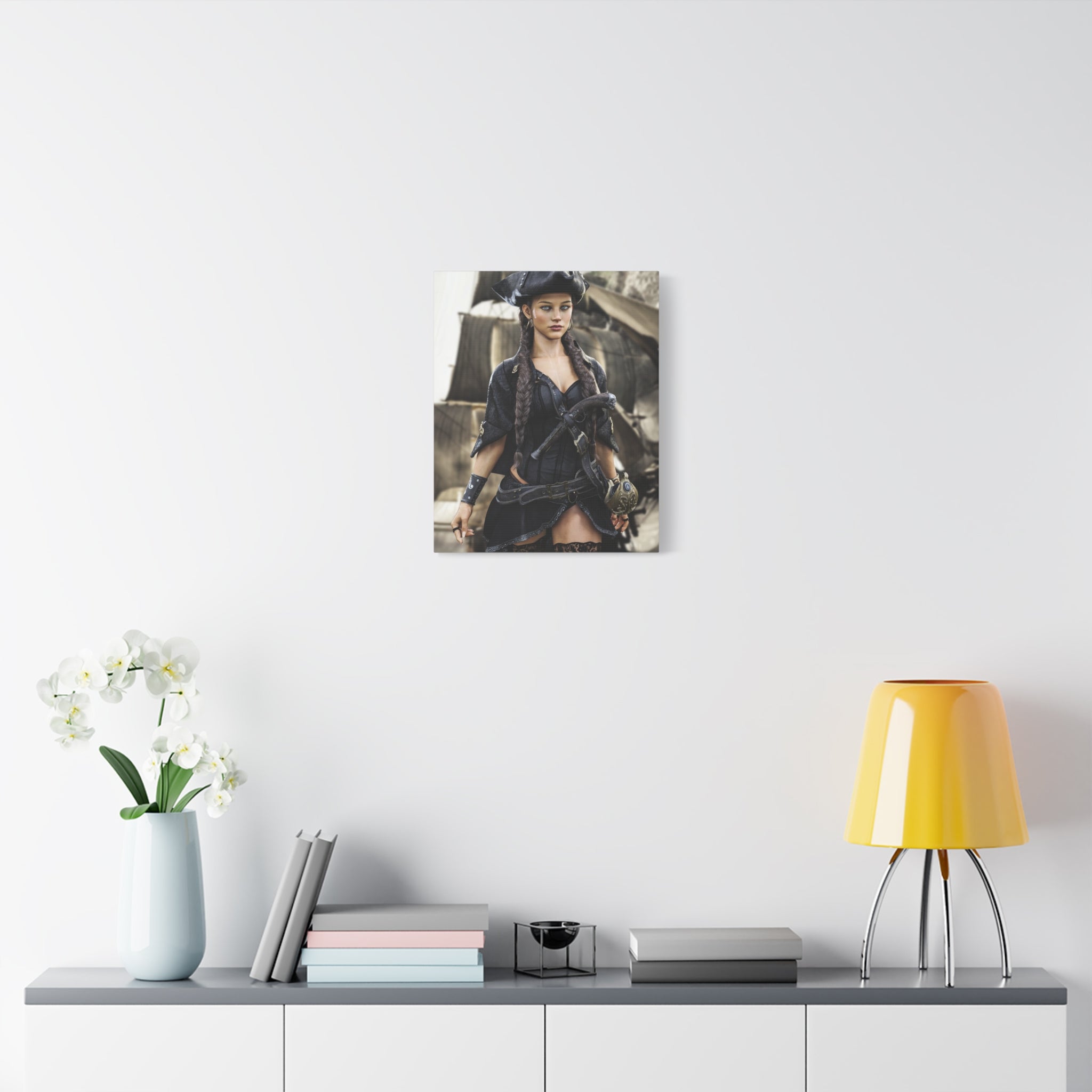 Pirate Captain Woman Matte Canvas Print — Stretched Wall Art - No AI - Human created illustration art