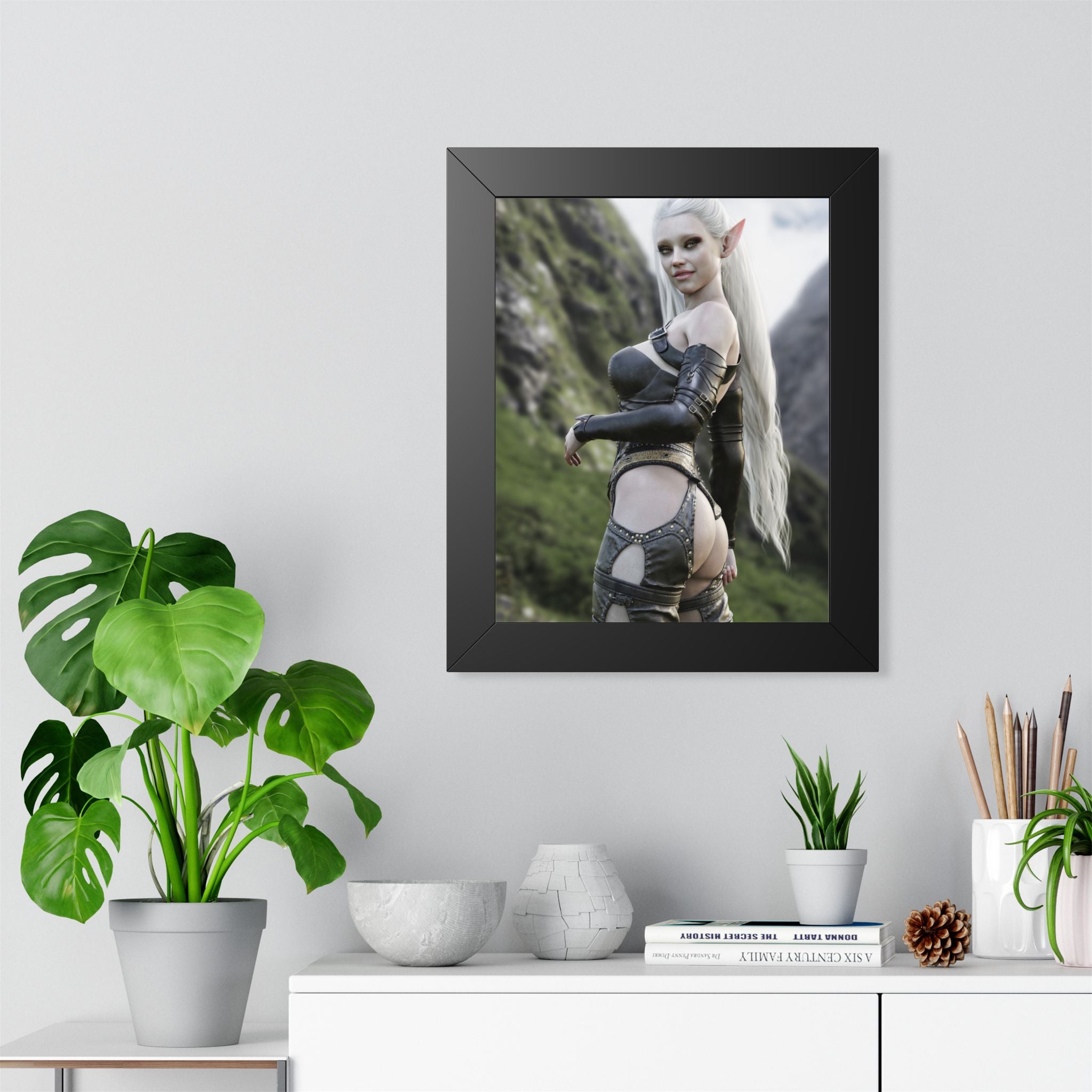 Elf Warrior Poster — Framed Fantasy Vertical Art Print- No AI - Human created illustration art.
