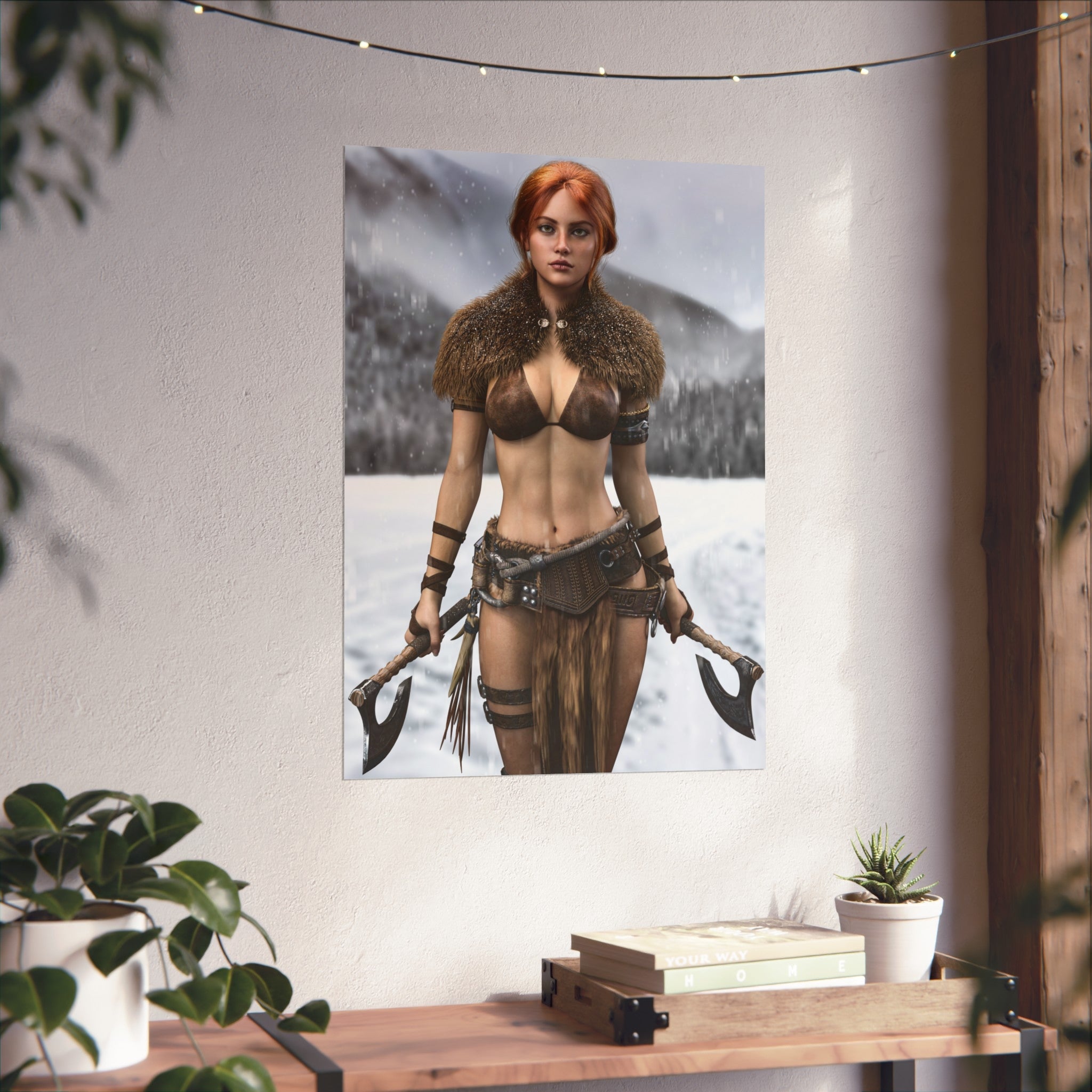 Viking Warrior Woman Fine Art Poster — Red-Haired Norse Axe Fighter Print