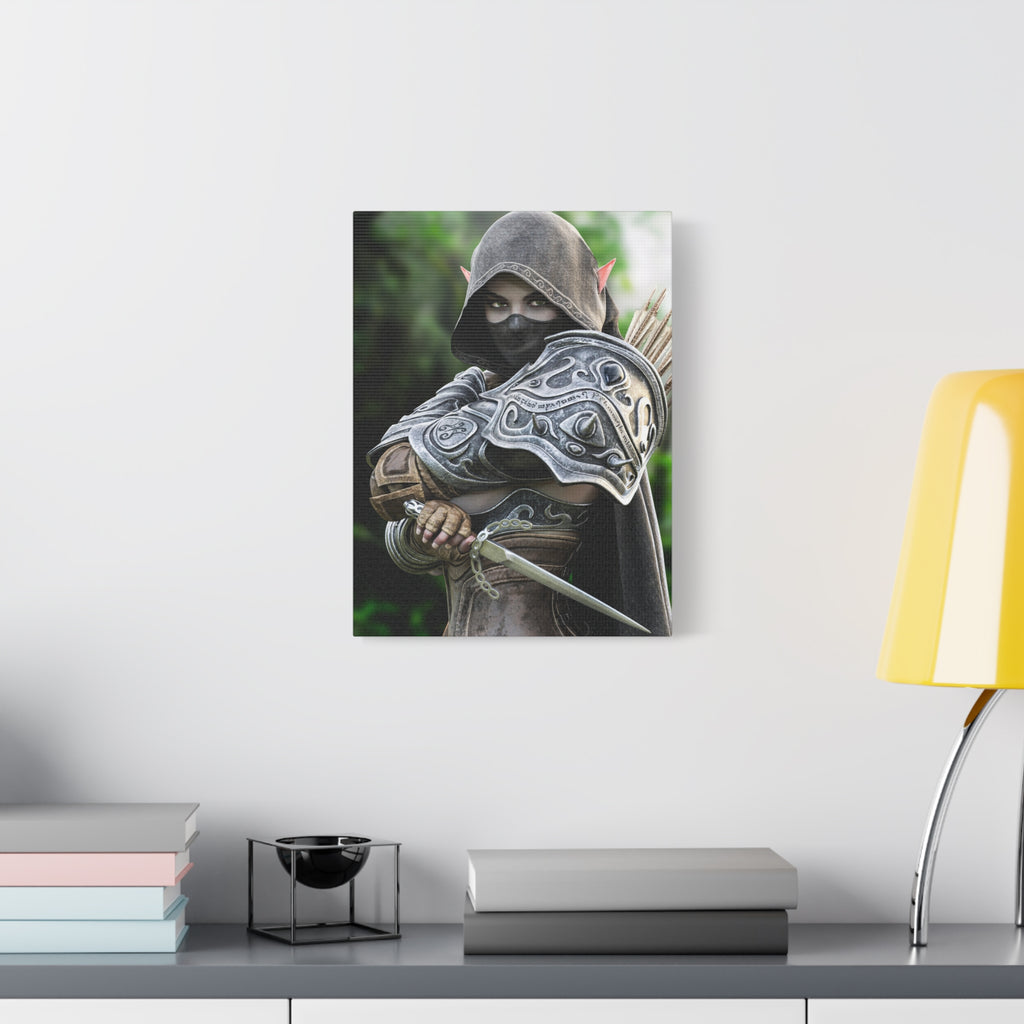 Elven Dark Elf Ranger Canvas Print — Fantasy Drow Archer Matte Stretched Wall Art
