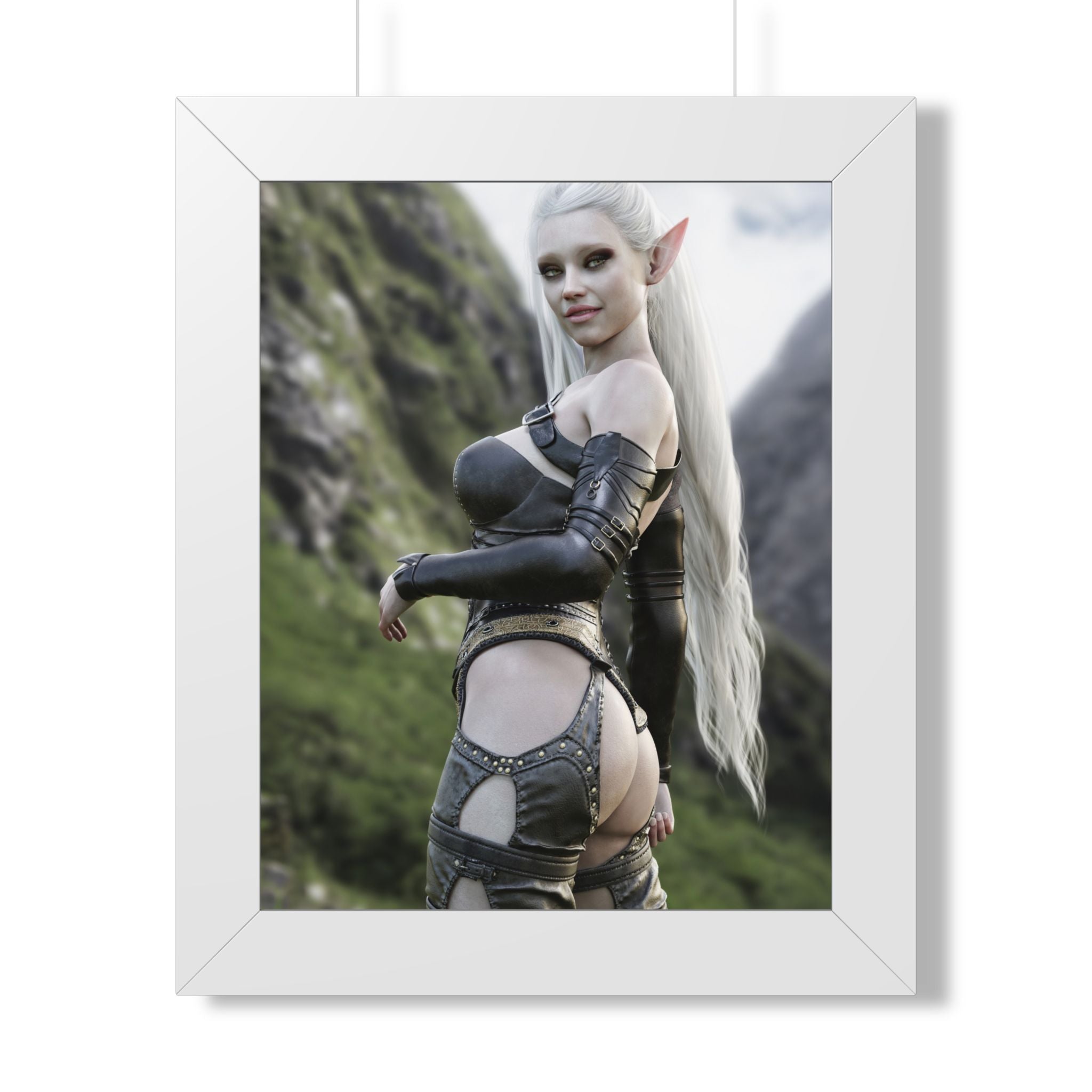 Elf Warrior Poster — Framed Fantasy Vertical Art Print- No AI - Human created illustration art.
