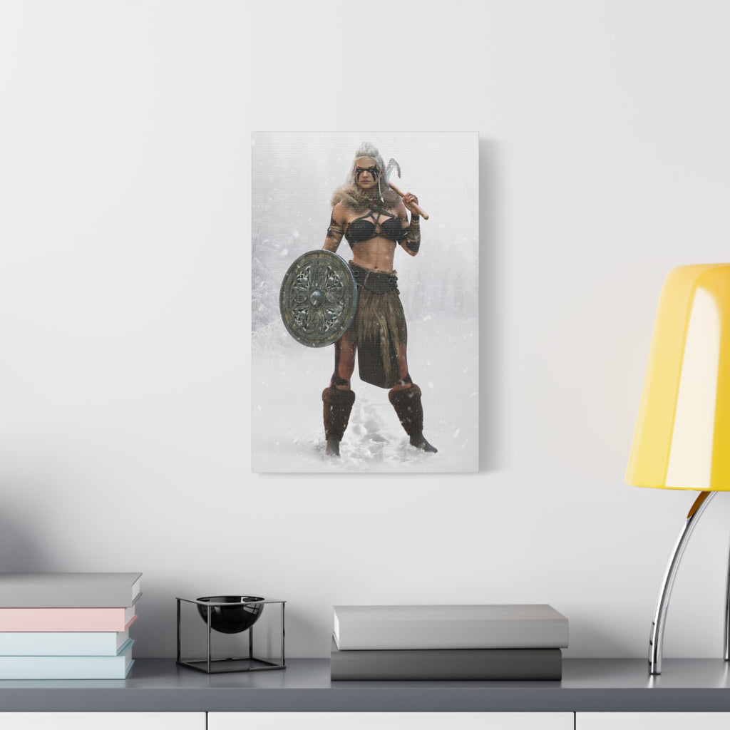 Viking Shieldmaiden Canvas Art – Warrior Woman Matte Stretched Print- No AI - Human created illustration art