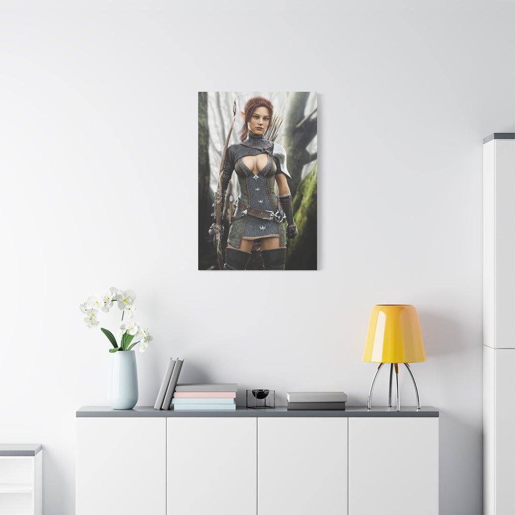 Fantasy Wood Elf Archer Warrior Canvas Print — Matte Stretched Wall Art - No Ai - human created illustration art