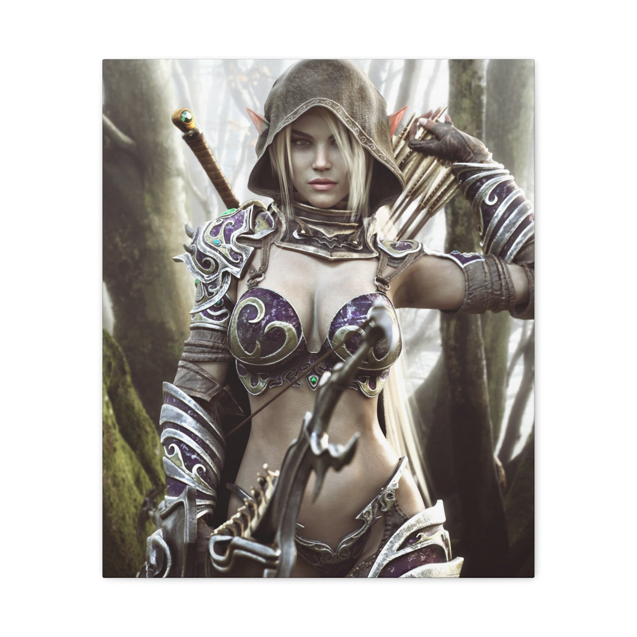 Fantasy Archer Warrior Canvas Print — Matte Stretched Wall Art- No AI- Human created illustration art