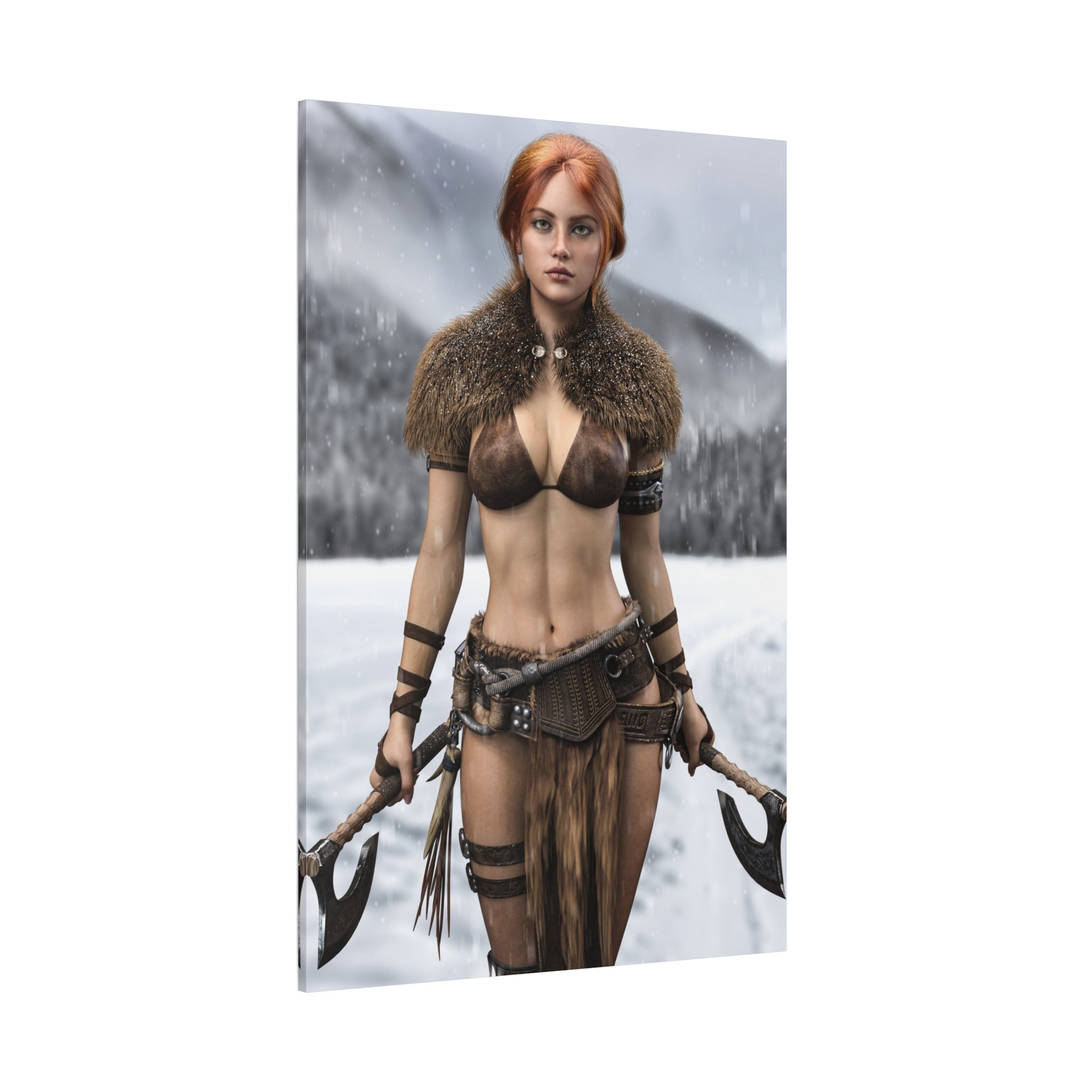 Viking Shieldmaiden Canvas Print — Matte Stretched Wall Art- No AI - Human created illustration art