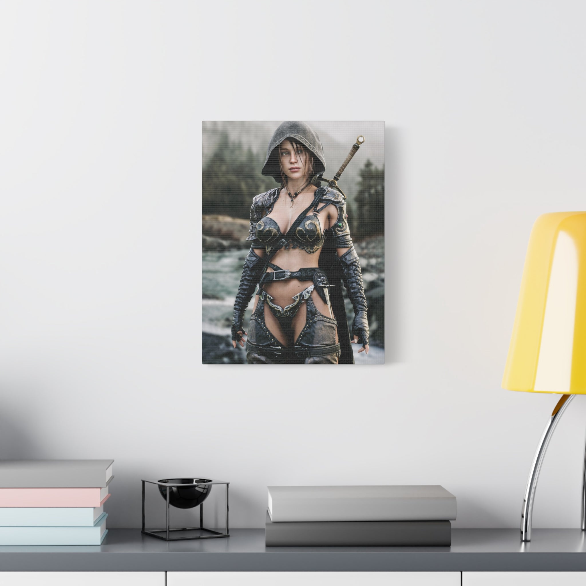 Female Warrior Ranger Fantasy Canvas Print - Matte Stretched Wall Art - No AI - Human created illustration art