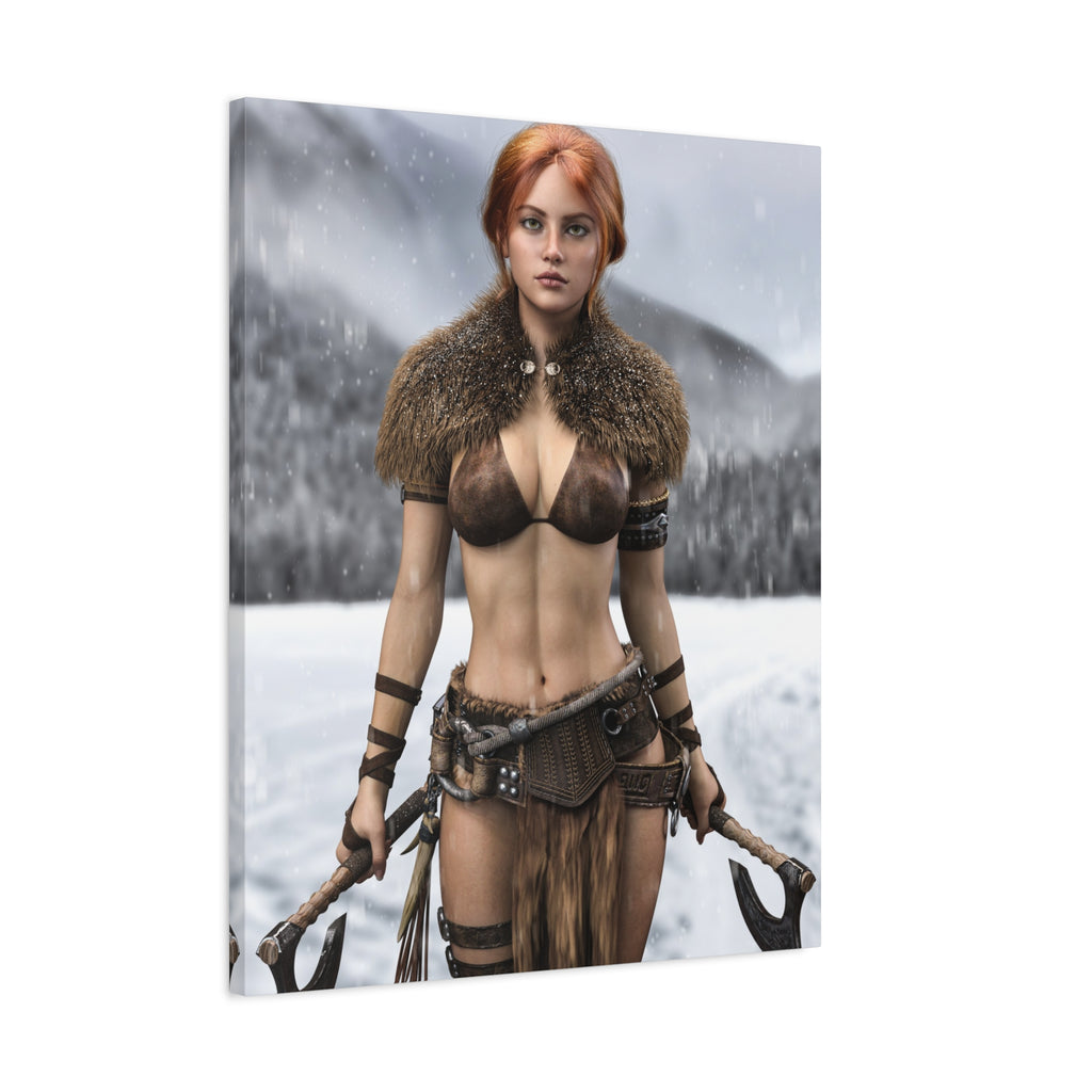 Viking Shieldmaiden Canvas Print — Matte Stretched Wall Art- No AI - Human created illustration art