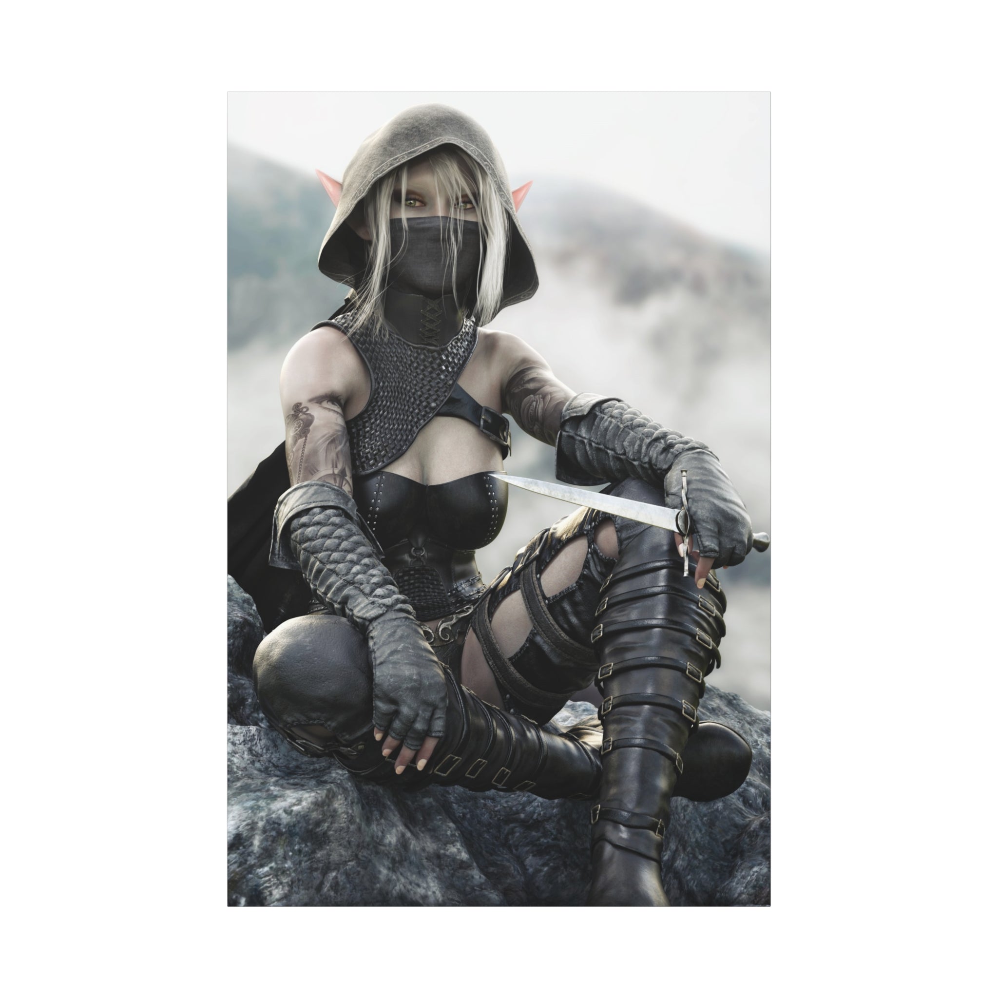 Rogue Elf Warrior Matte Canvas Print — Fantasy Assassin Wall Art- No AI - Human created illustration art