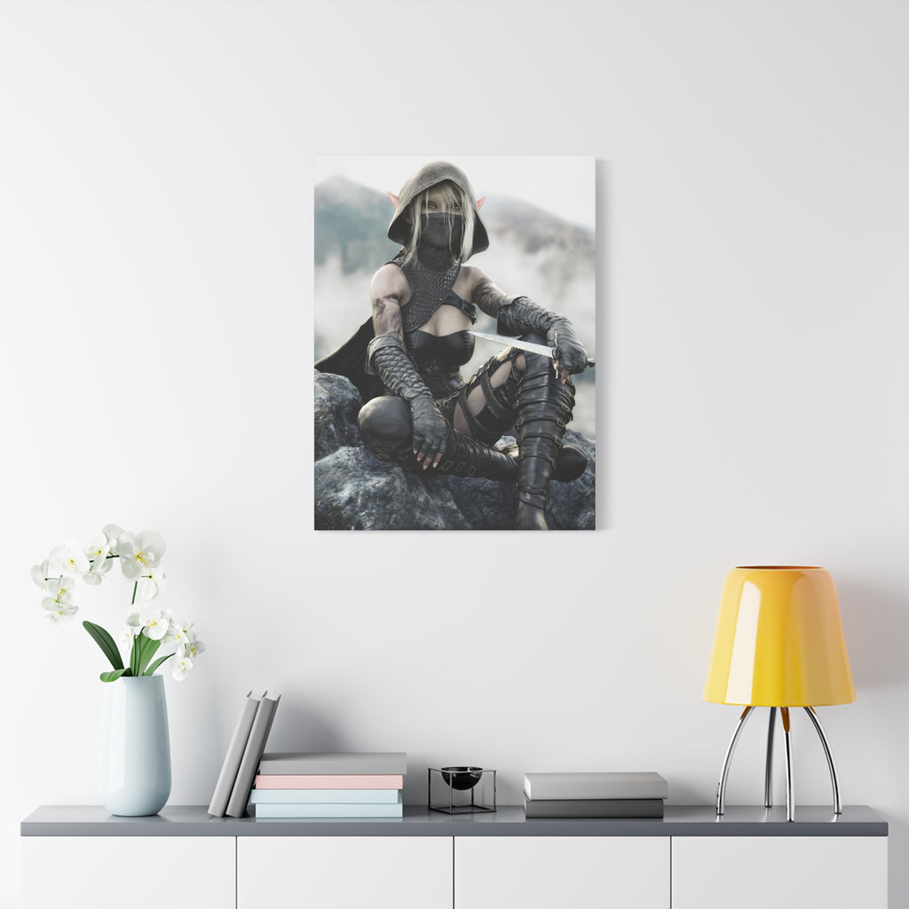 Rogue Elf Warrior Matte Canvas Print — Fantasy Assassin Wall Art- No AI - Human created illustration art