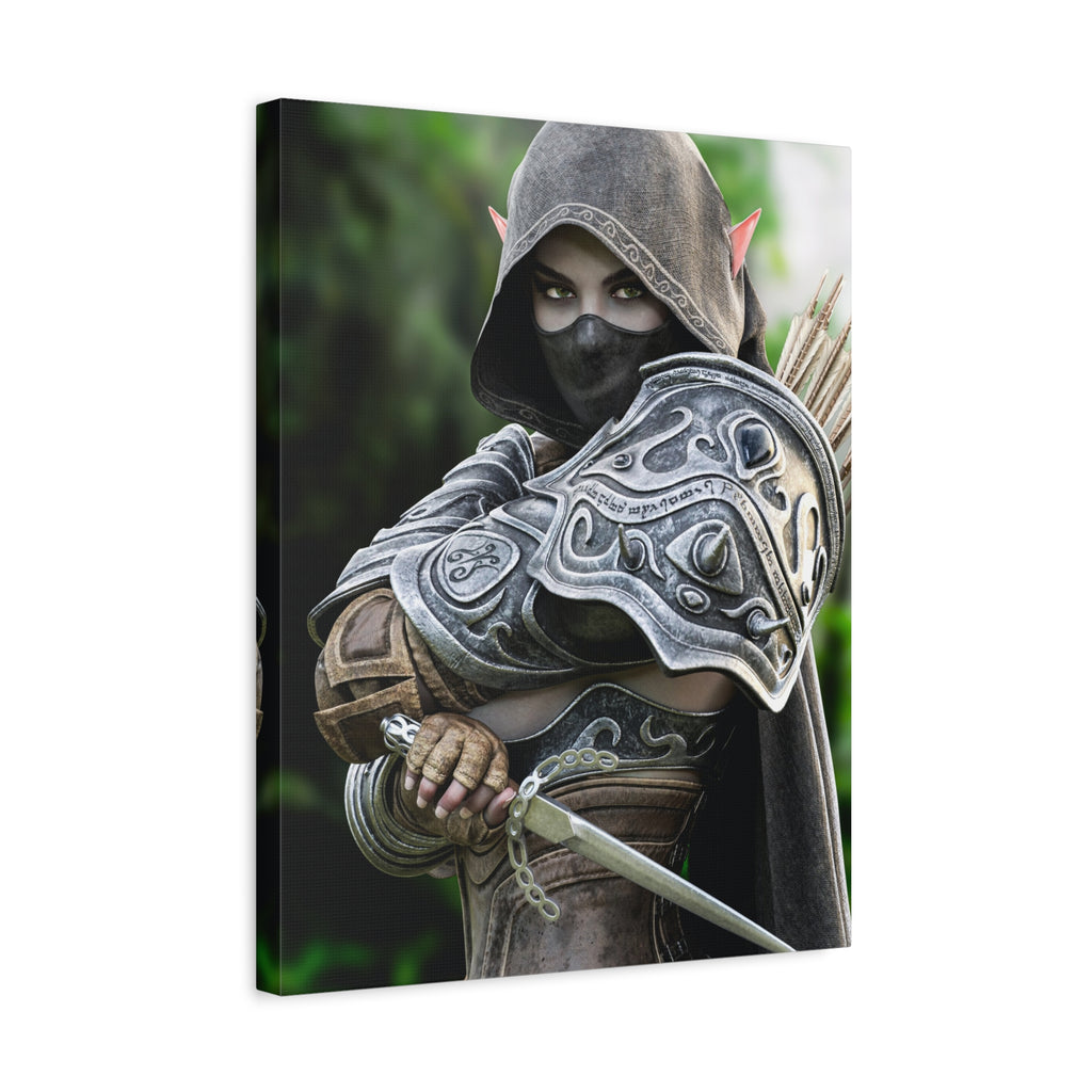 Elven Dark Elf Ranger Canvas Print — Fantasy Drow Archer Matte Stretched Wall Art