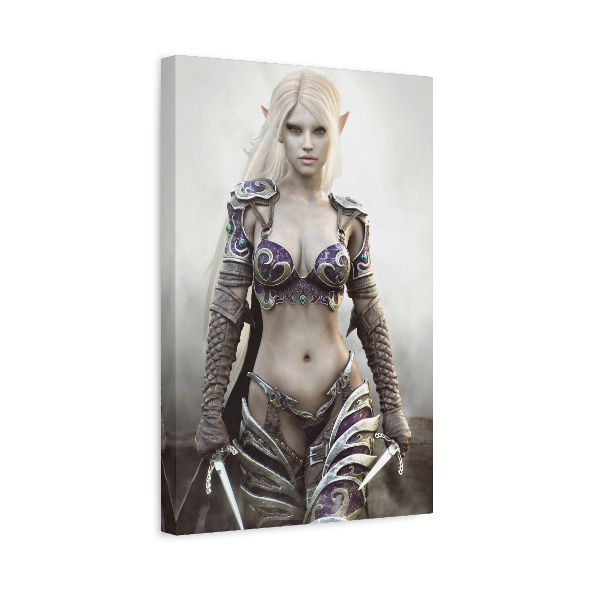 Dark Elf Warrior Fantasy Canvas Print — Matte Stretched Wall Art - No AI- Human created illustration art