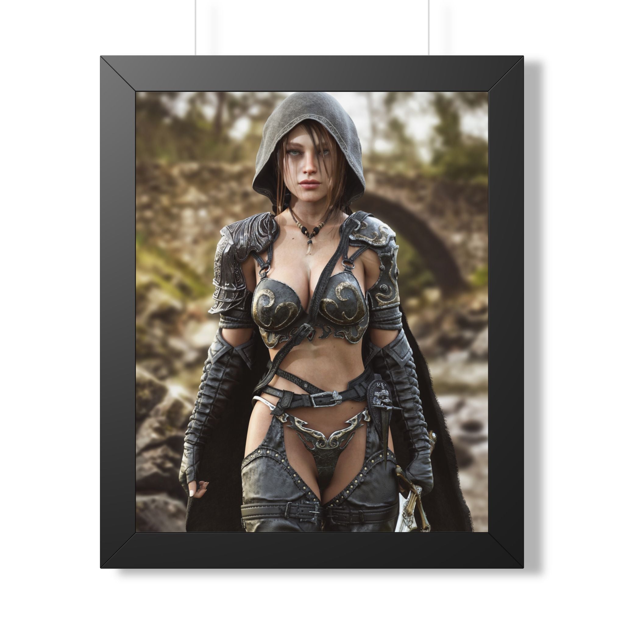 Framed Poster — Fantasy Warrior Woman Ranger Art Print (Vertical) - No AI- Human created illustration art