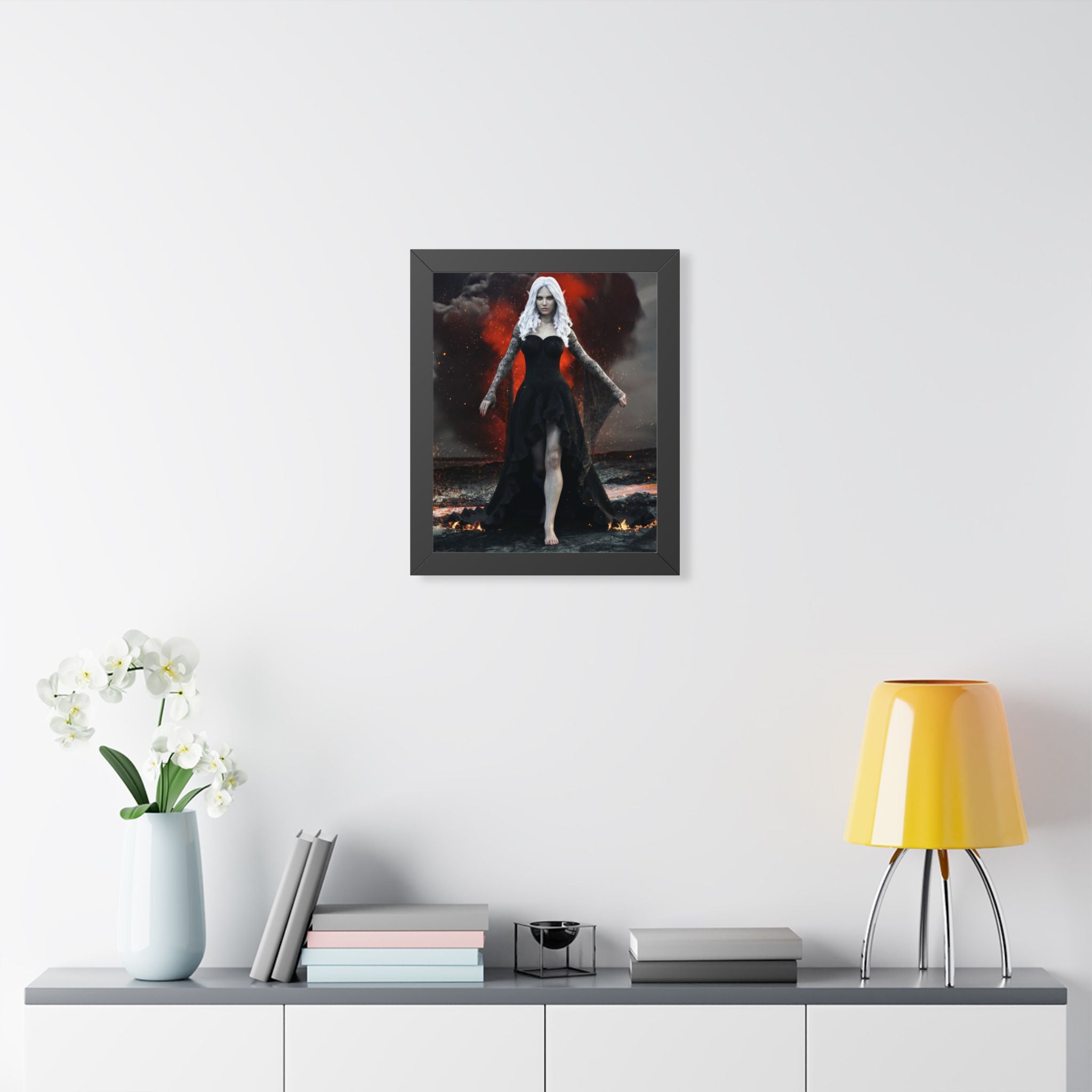 Fantasy Dark elf Sorceress Framed Poster – Dark Sorceress Wall Art- No AI- Human created illustration art