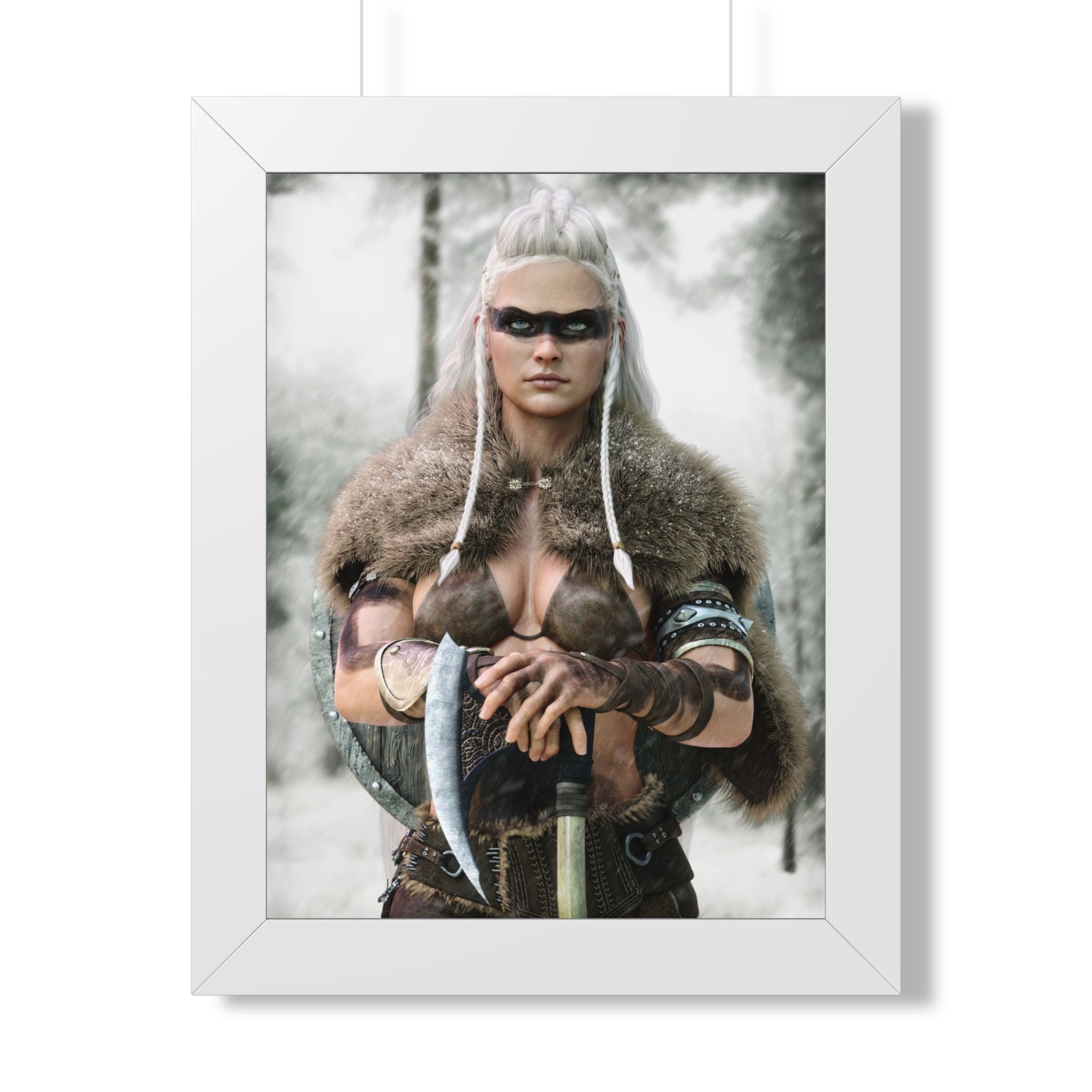 Póster enmarcado "Viking Shieldmaiden" — Arte mural de guerrera nórdica - Sin IA - Ilustración creada por humanos