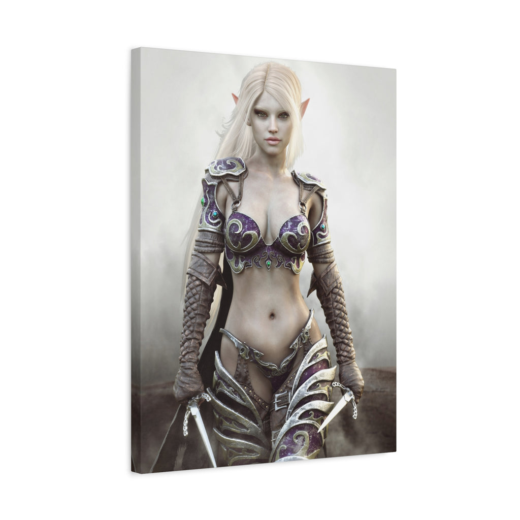 Dark Elf Warrior Fantasy Canvas Print — Matte Stretched Wall Art - No AI- Human created illustration art