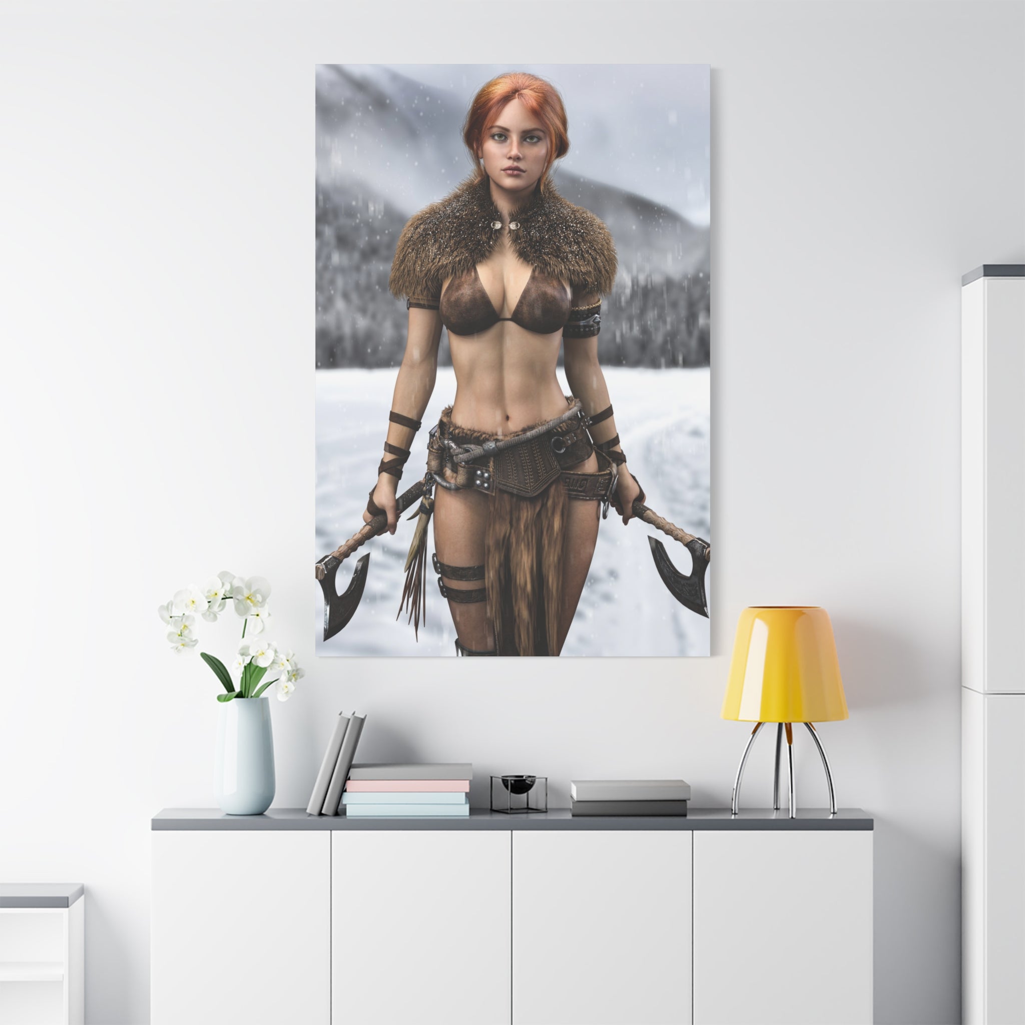 Viking Shieldmaiden Canvas Print — Matte Stretched Wall Art- No AI - Human created illustration art