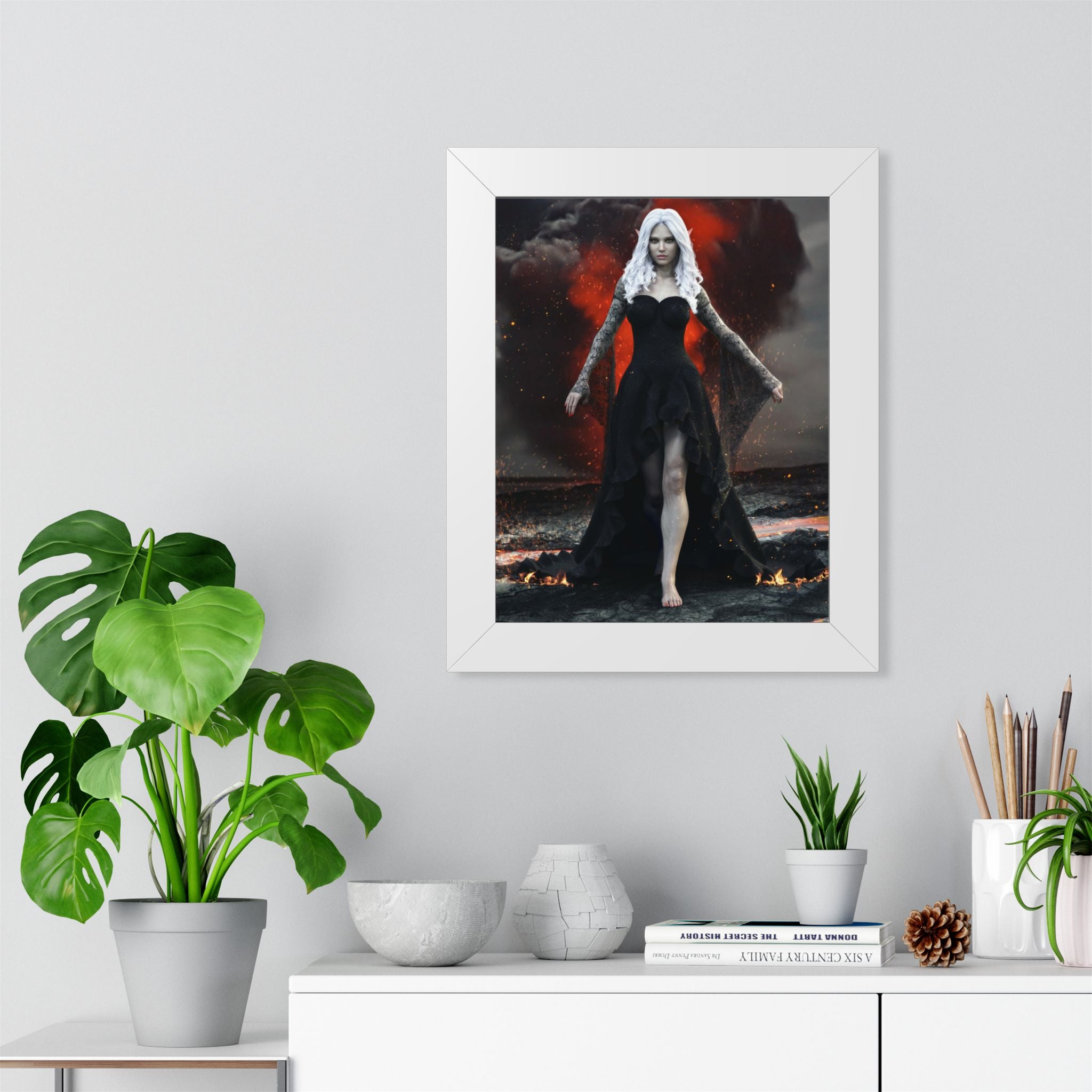 Fantasy Dark elf Sorceress Framed Poster – Dark Sorceress Wall Art- No AI- Human created illustration art