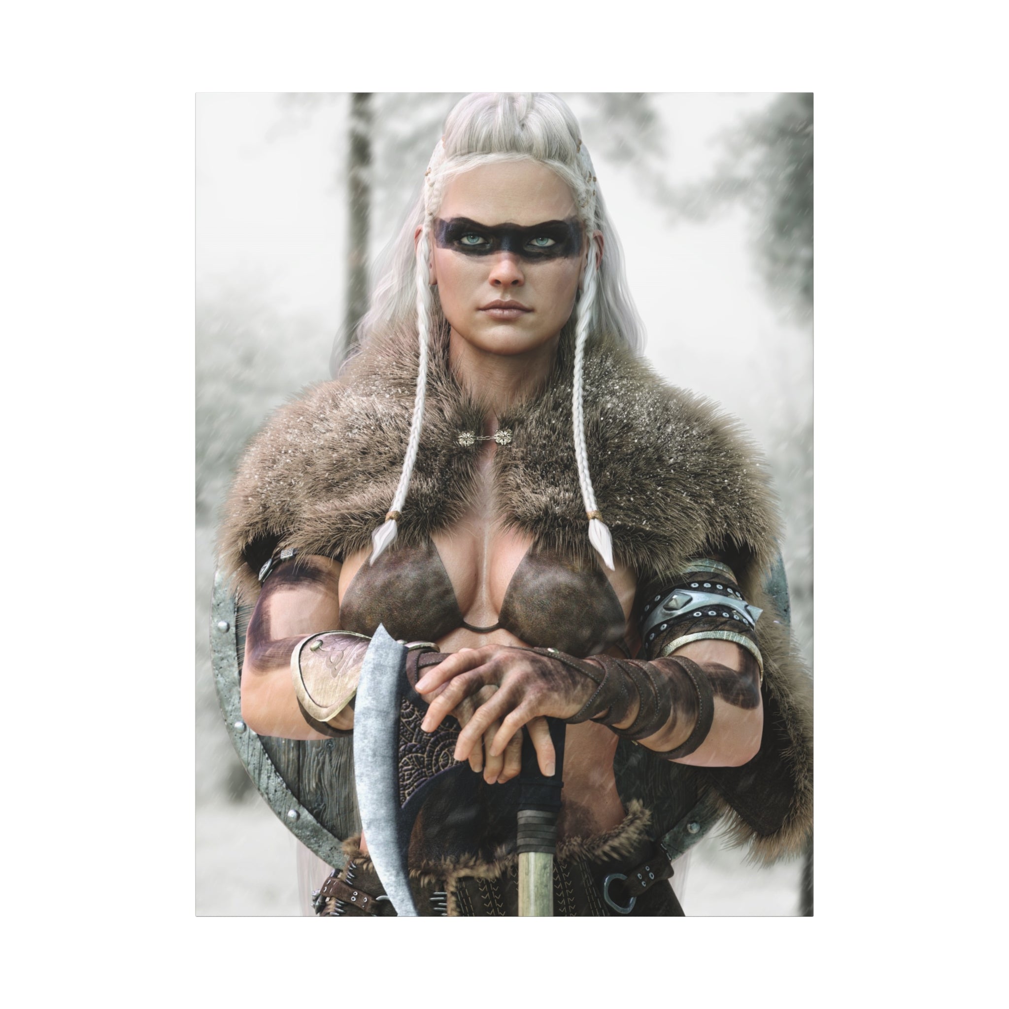 Lienzo Impresión Viking Shieldmaiden — Arte de Pared Estirado Mate - No IA - Ilustración de arte creada por humanos