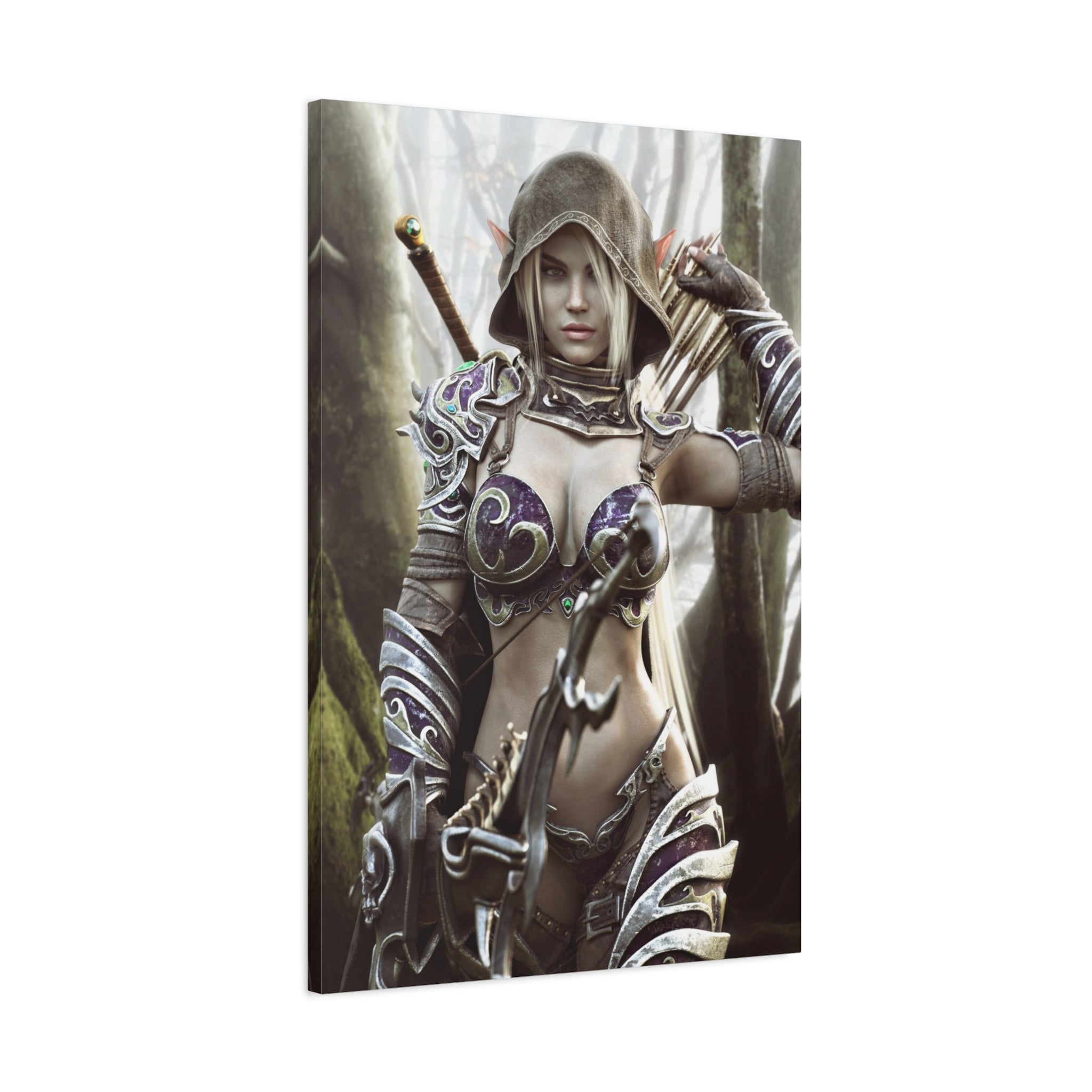 Fantasy Archer Warrior Canvas Print — Matte Stretched Wall Art- No AI- Human created illustration art