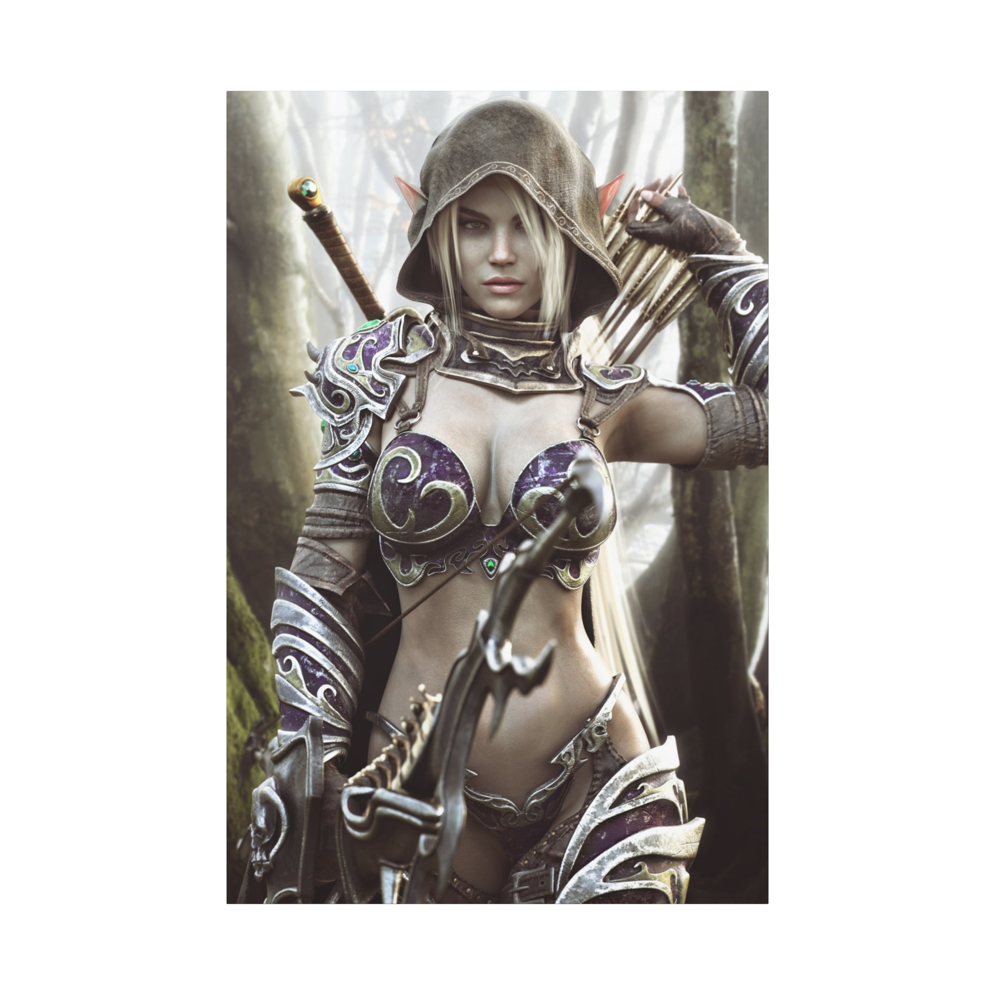 Fantasy Archer Warrior Canvas Print — Matte Stretched Wall Art- No AI- Human created illustration art