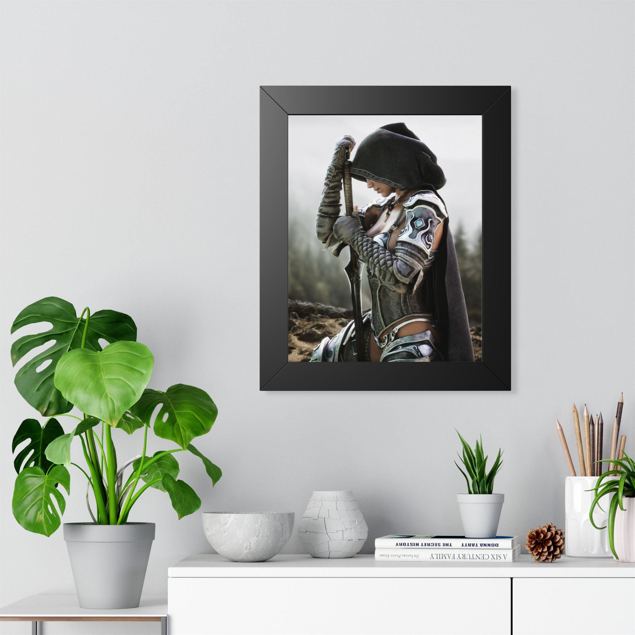 Framed Poster — Female Fantasy Warrior Artwork (Vertical) - No AI - Human created illustration art
