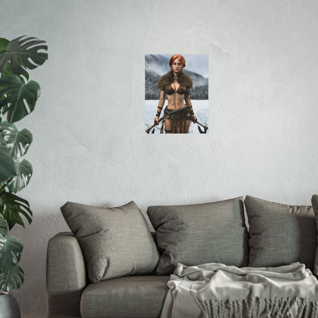Viking Warrior Woman Fine Art Poster — Red-Haired Norse Axe Fighter Print