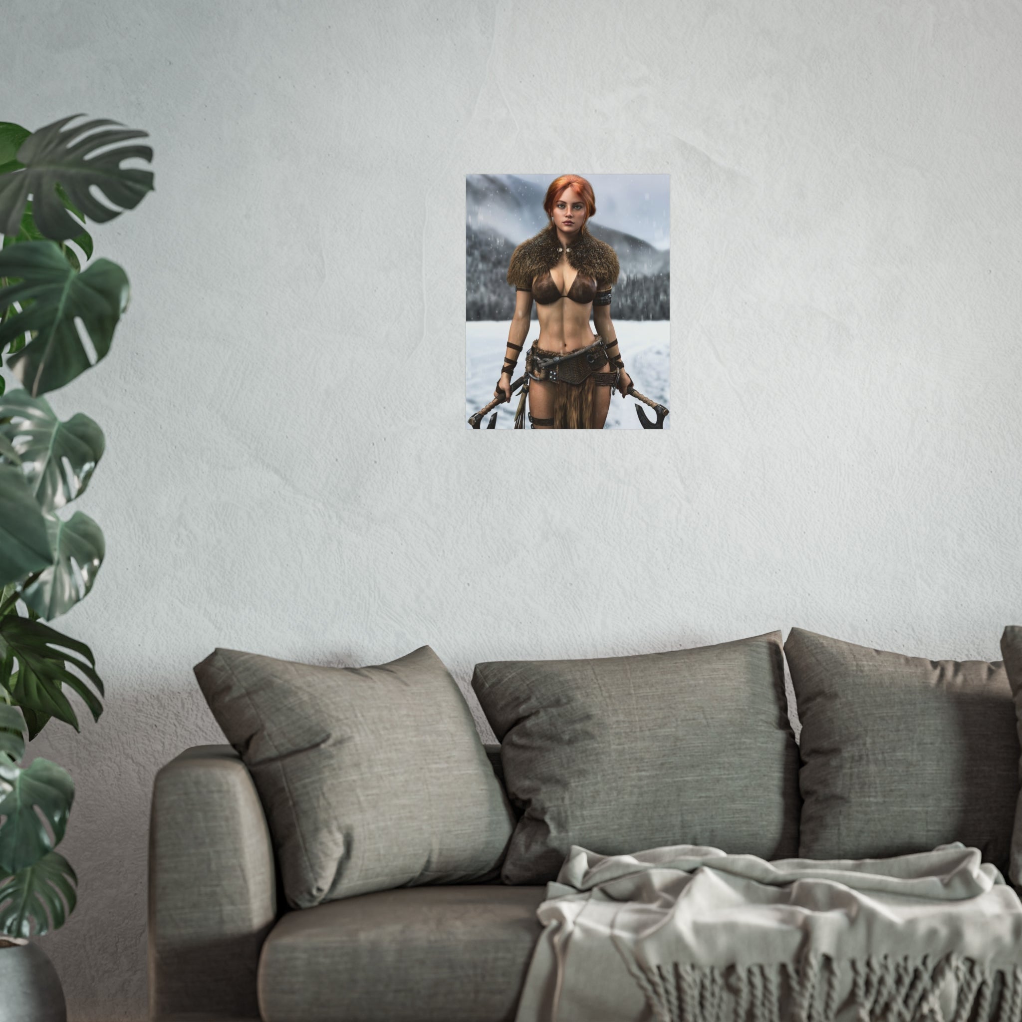 Viking Warrior Woman Fine Art Poster — Red-Haired Norse Axe Fighter Print