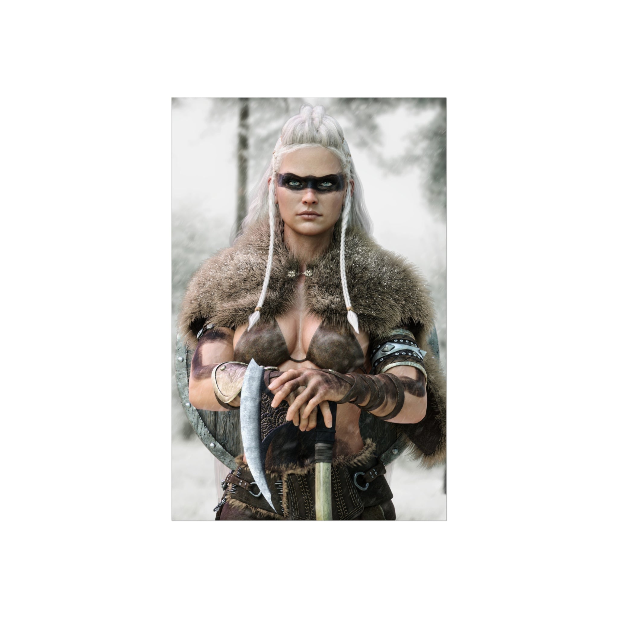 Póster de bellas artes 'Viking Shieldmaiden' — Arte mural de guerreras nórdicas - No AI - Ilustración creada por humanos